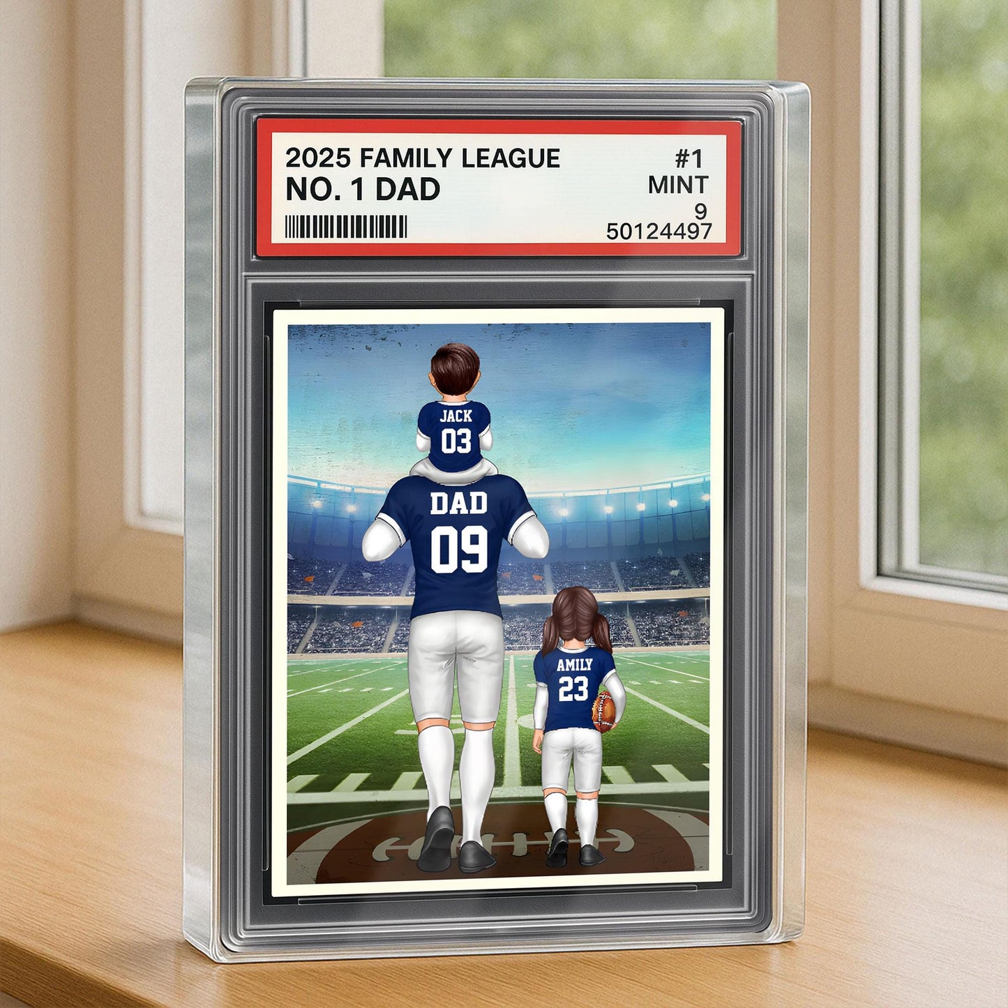 Custom Kid's Name With Football Dad Acrylic Plaque, Father's Day Gift From Kids, No. 1 Dad Trading Card Style Personalized Acrylic Block