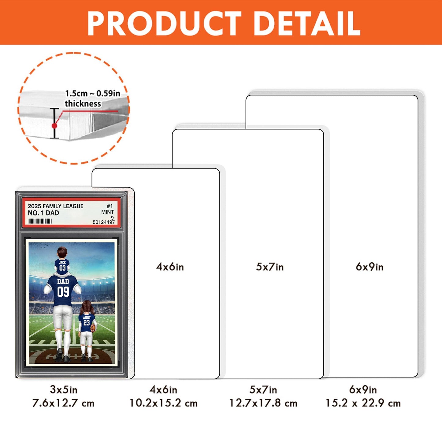 Custom Kid's Name With Football Dad Acrylic Plaque, Father's Day Gift From Kids, No. 1 Dad Trading Card Style Personalized Acrylic Block