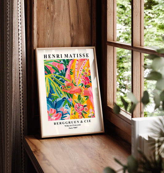 Matisse Style Frog Print: Pink Tropical Maximalist Wall Art