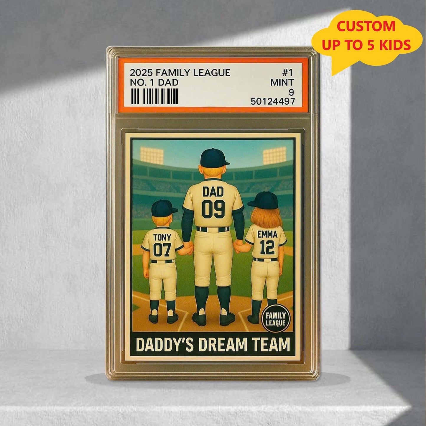 No. 1 Dad & Kids Baseball Trading Card Style, Personalized Acrylic Block Plaque, Father's Day Gift, Custom Figure Family Acrylic Block