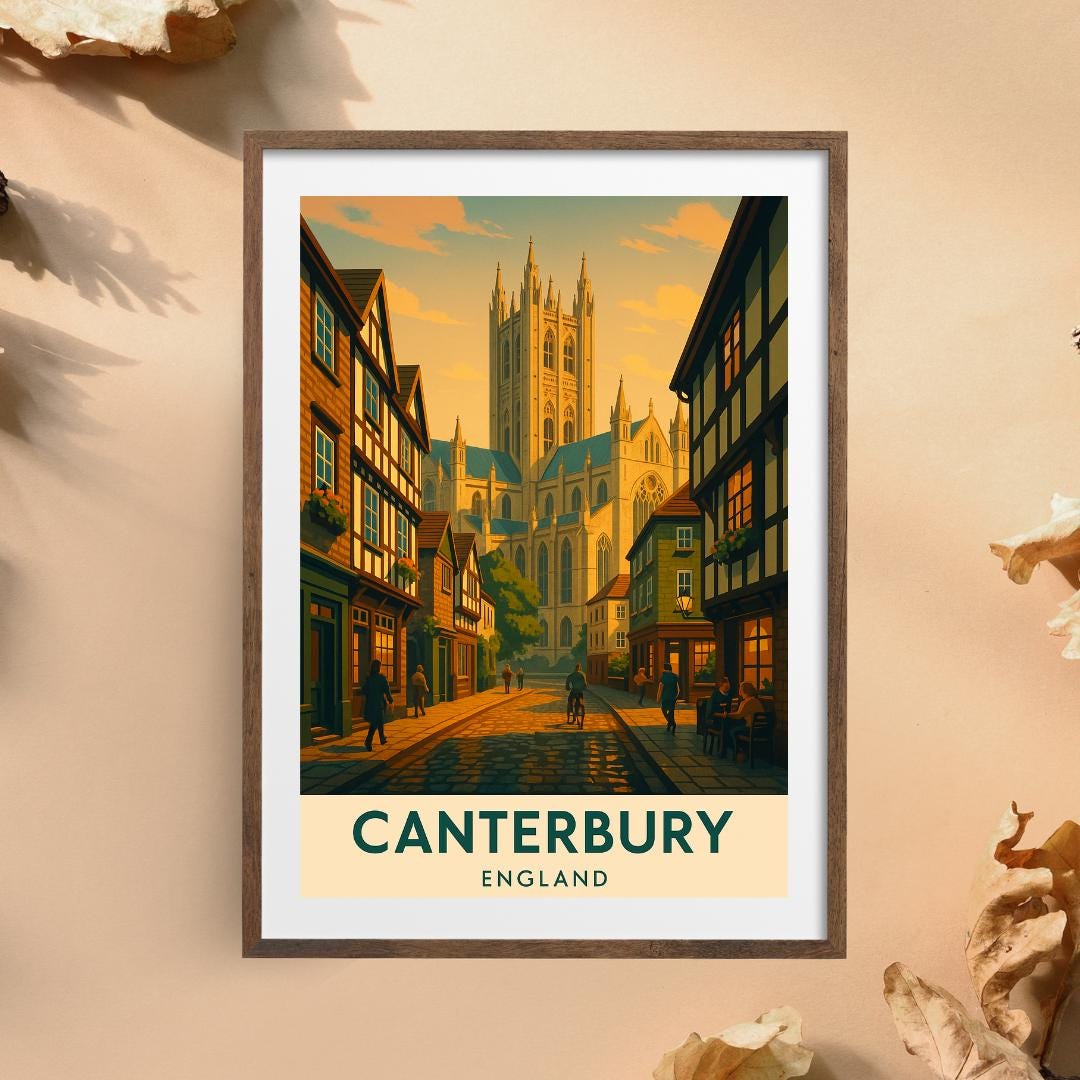 Canterbury Poster, Canterbury Wall Art, Britain Wall Art, Canterbury Travel Print, Canterbury, Wedding Gift, Birthday Present, Travel Decor