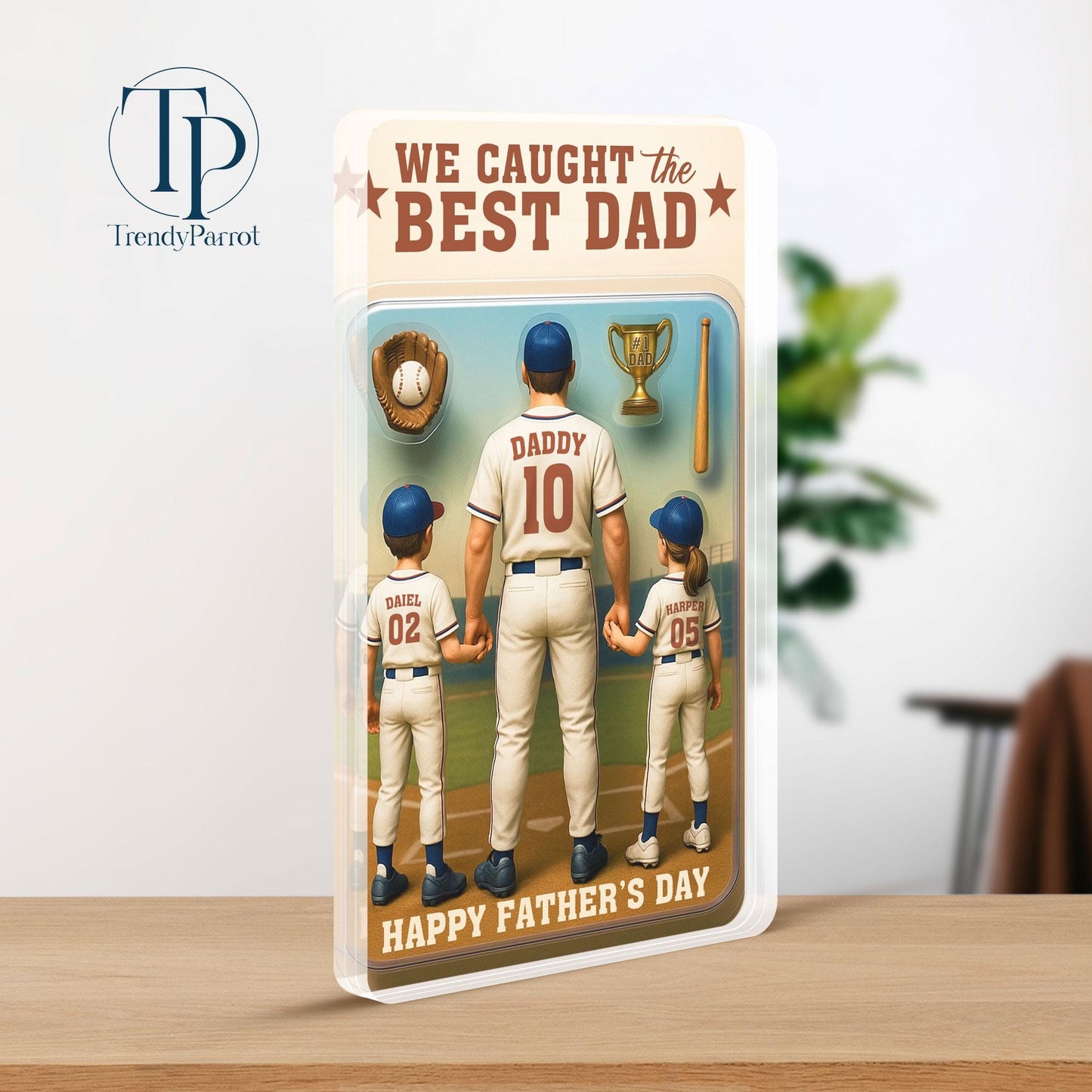 We Caught The Best Dad Baseball Gift, Baseball Dad Gift,Personalize Fathers Day Gift For Dad, Custom Figure Acrylic Block, Gift For Husband