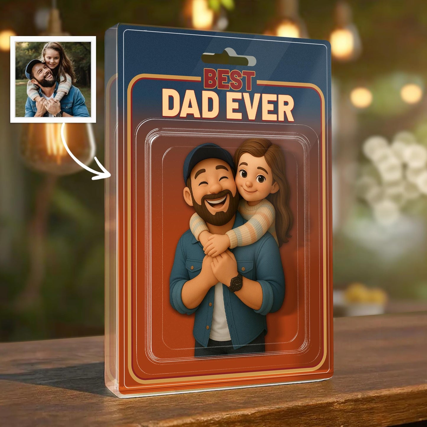 Custom Photo Dad And Kids Action Figure Acrylic Block, Personalized Father's Day Gift For Dad, Best Dad Ever Block Plaque, Gift For Husband