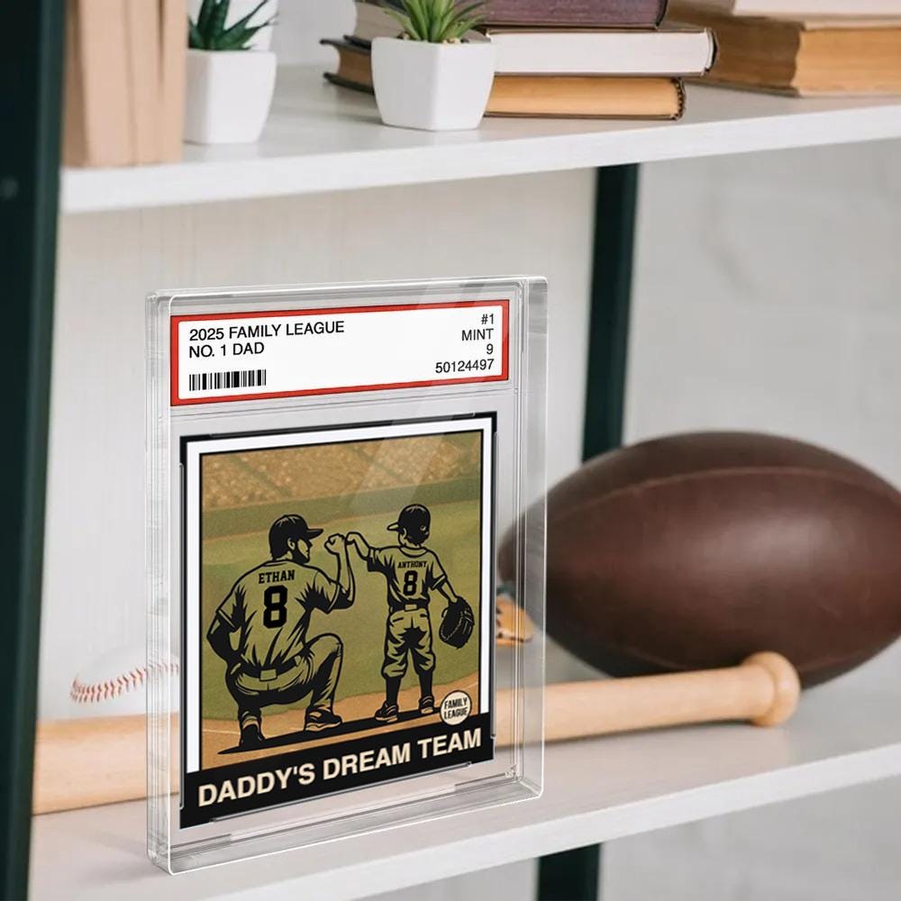 Baseball No. 1 Dad, Grandpa, Man & Kids Trading Card Style Personalized Acrylic Block Plaque, Father's Day Gift for Baseball Dad and Son