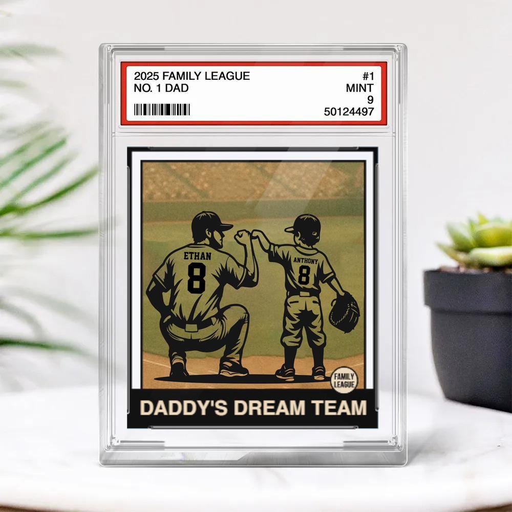 Baseball No. 1 Dad, Grandpa, Man & Kids Trading Card Style Personalized Acrylic Block Plaque, Father's Day Gift for Baseball Dad and Son