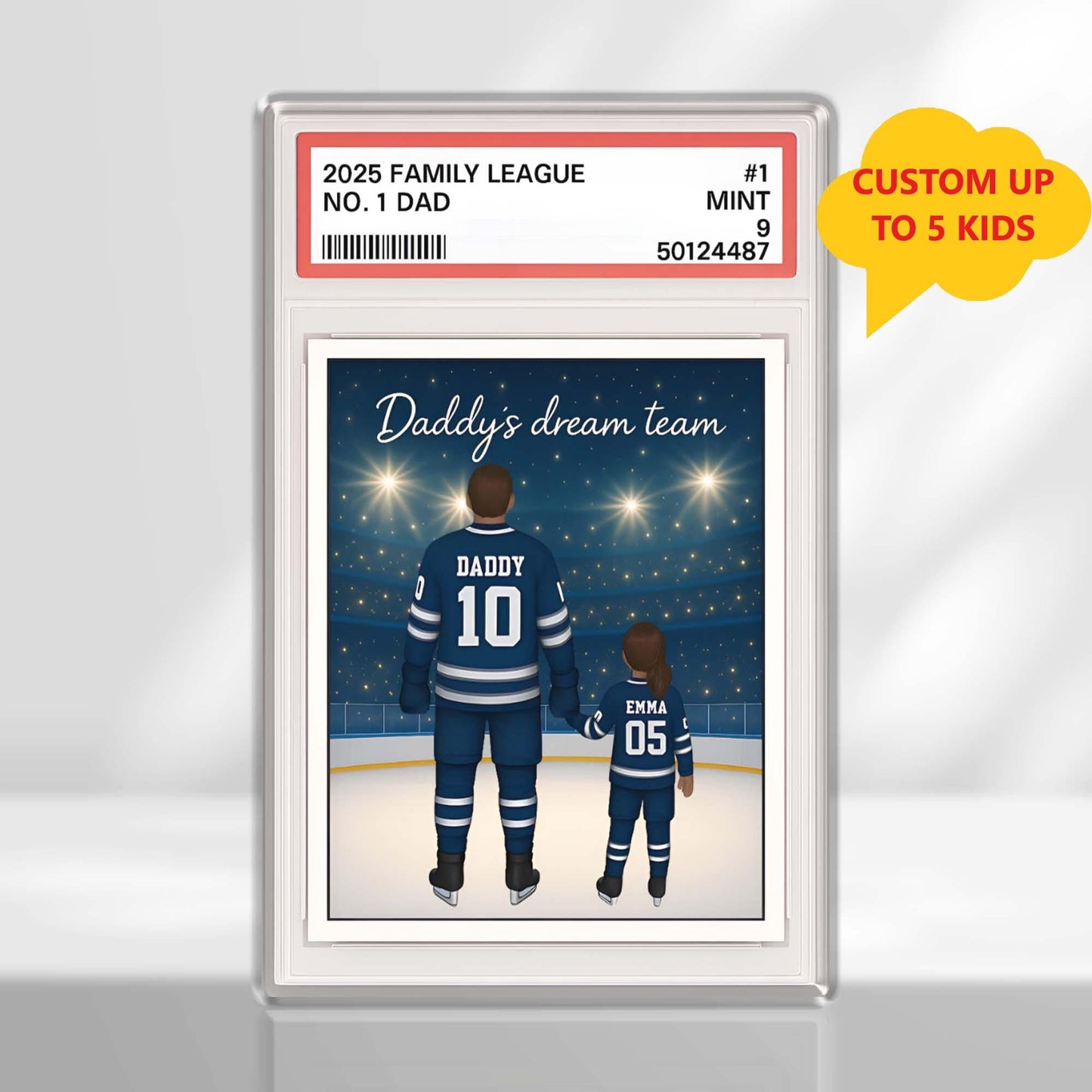 No. 1 Dad & Kids Hockey Trading Card Style, Personalized Acrylic Block Plaque, Father's Day Gift, Custom Figure Family Acrylic Block
