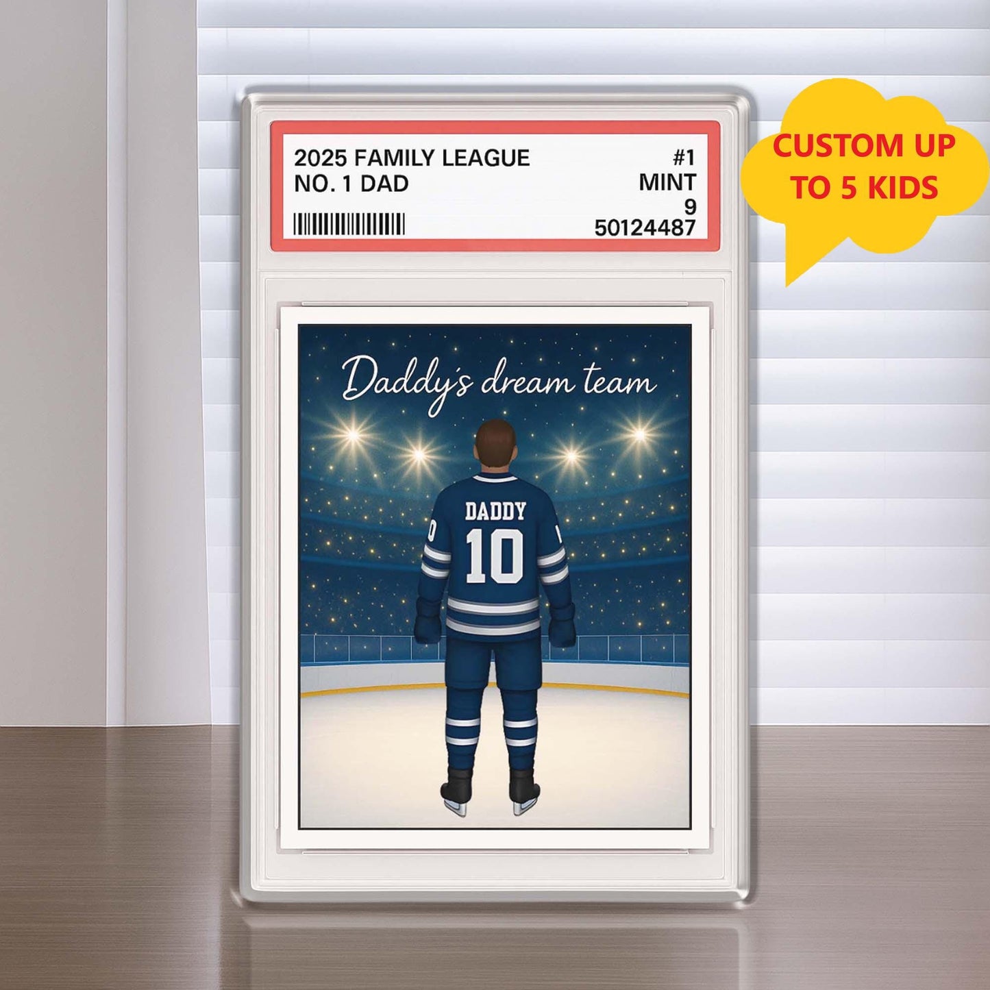 No. 1 Dad & Kids Hockey Trading Card Style, Personalized Acrylic Block Plaque, Father's Day Gift, Custom Figure Family Acrylic Block
