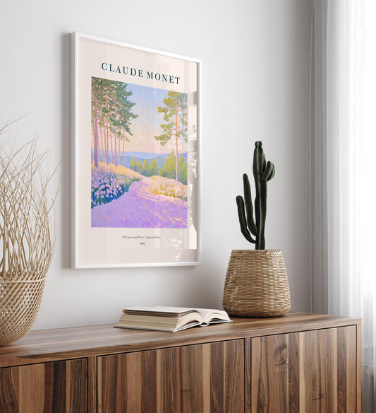 Monet Style Pine Forest Art Print: Purple French Cottage Decor