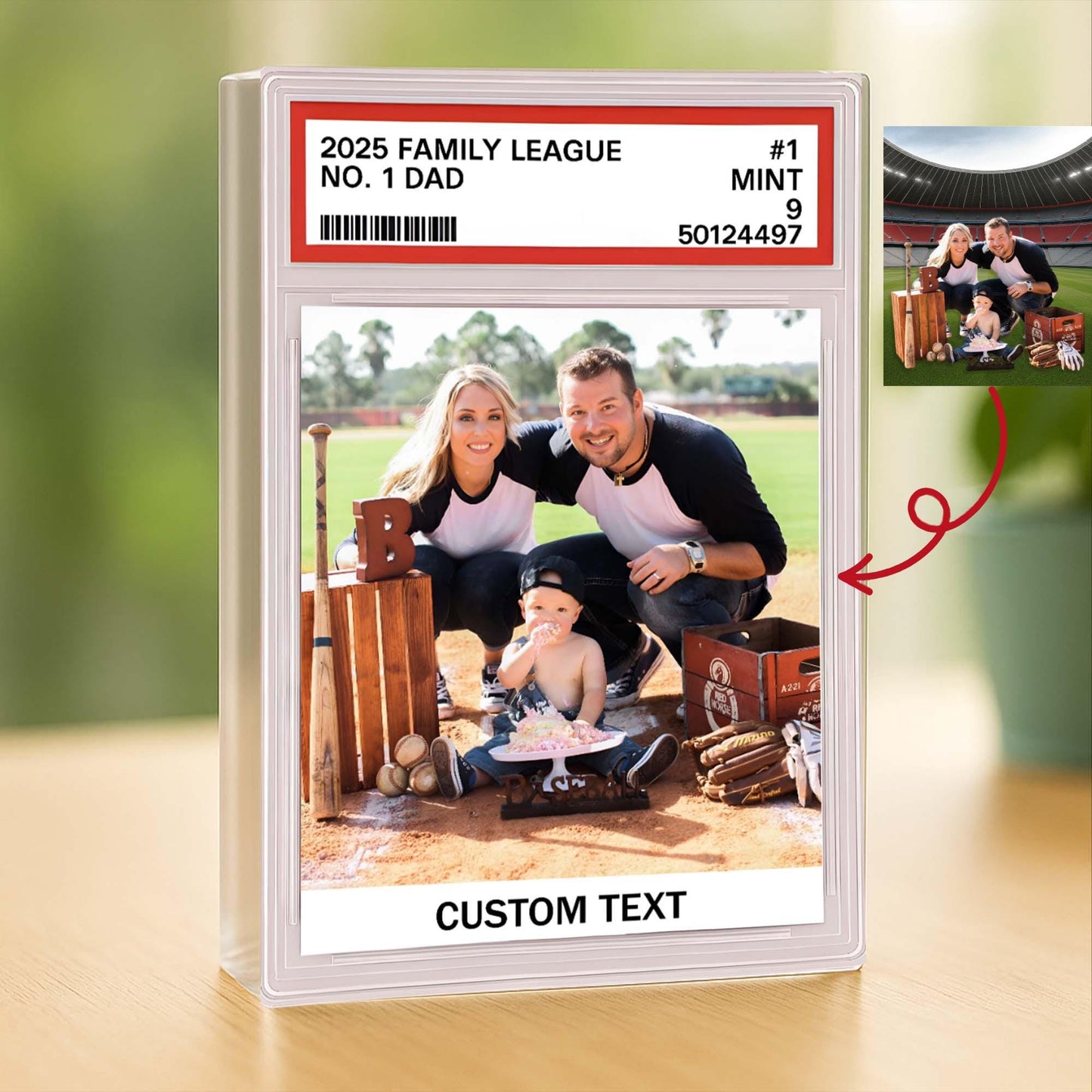 Personalized Baseball No. 1 Dad Trading Card Style, Custom Baseball Family Photo Acrylic Block, Father's Day Gift, Daddy's Dream Team Plaque