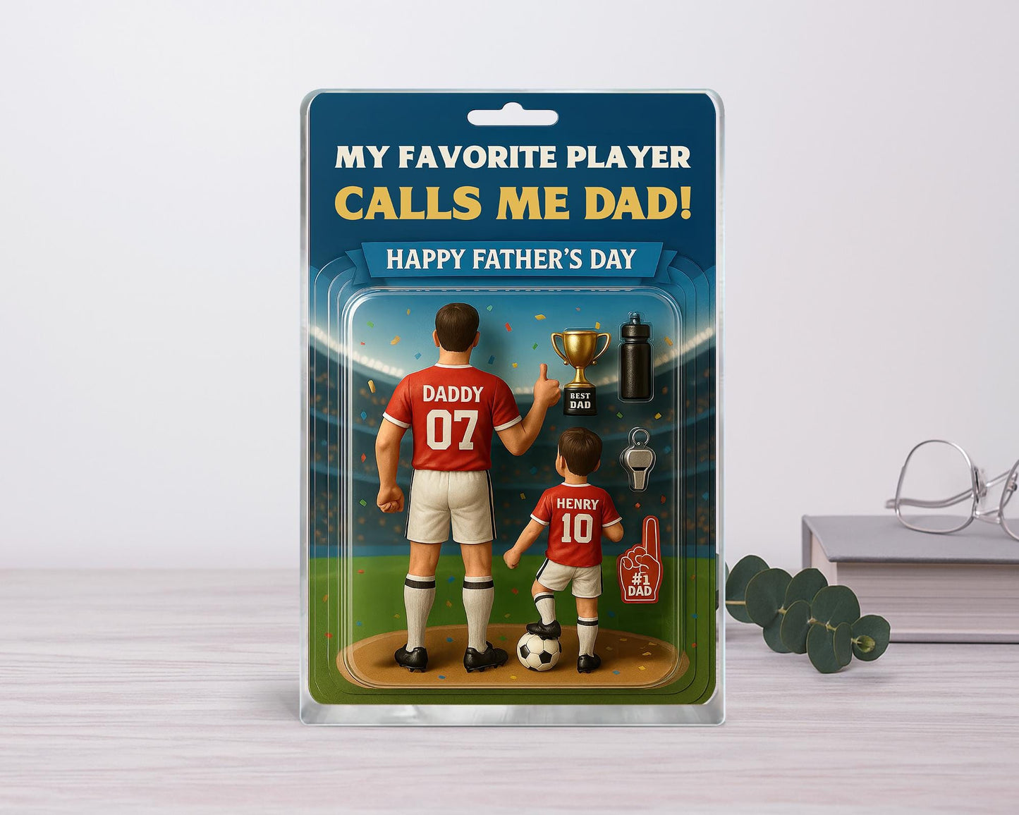 Fathers Day Gift for Dad, Custom Soccer Dad Action Figure Acrylic Block, Dad And Kids Acrylic Block, Soccer Dad Gift, Gift For Husband