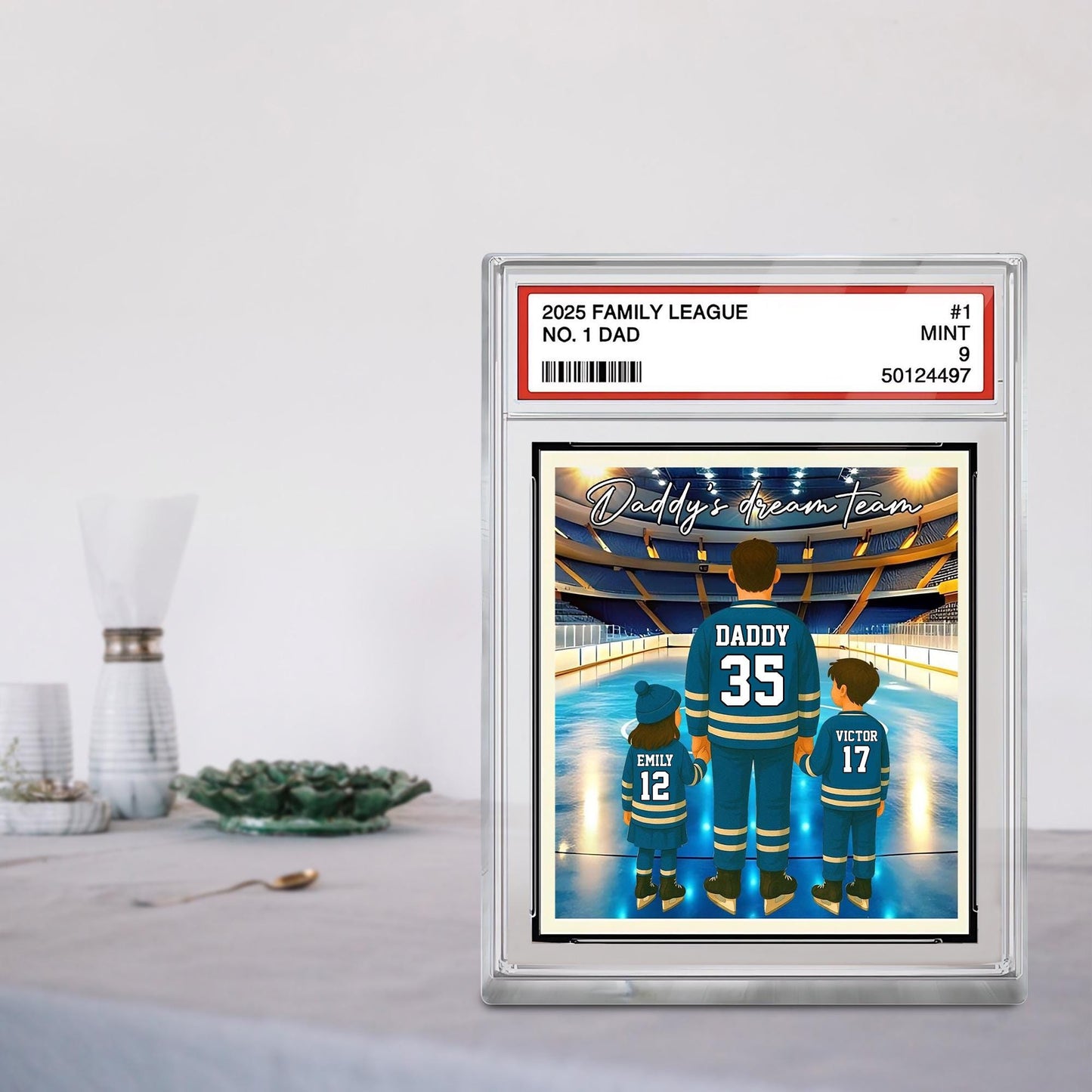 Best Dad Ever Man And Kids Hockey Trading Card Style Acrylic Block, Personalized Acrylic Block Plaque, Father's Day Gift For Husband