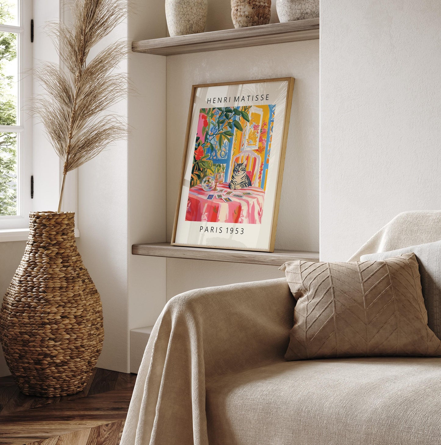 Matisse Style Cat Tarot Print: Pink Dopamine Decor