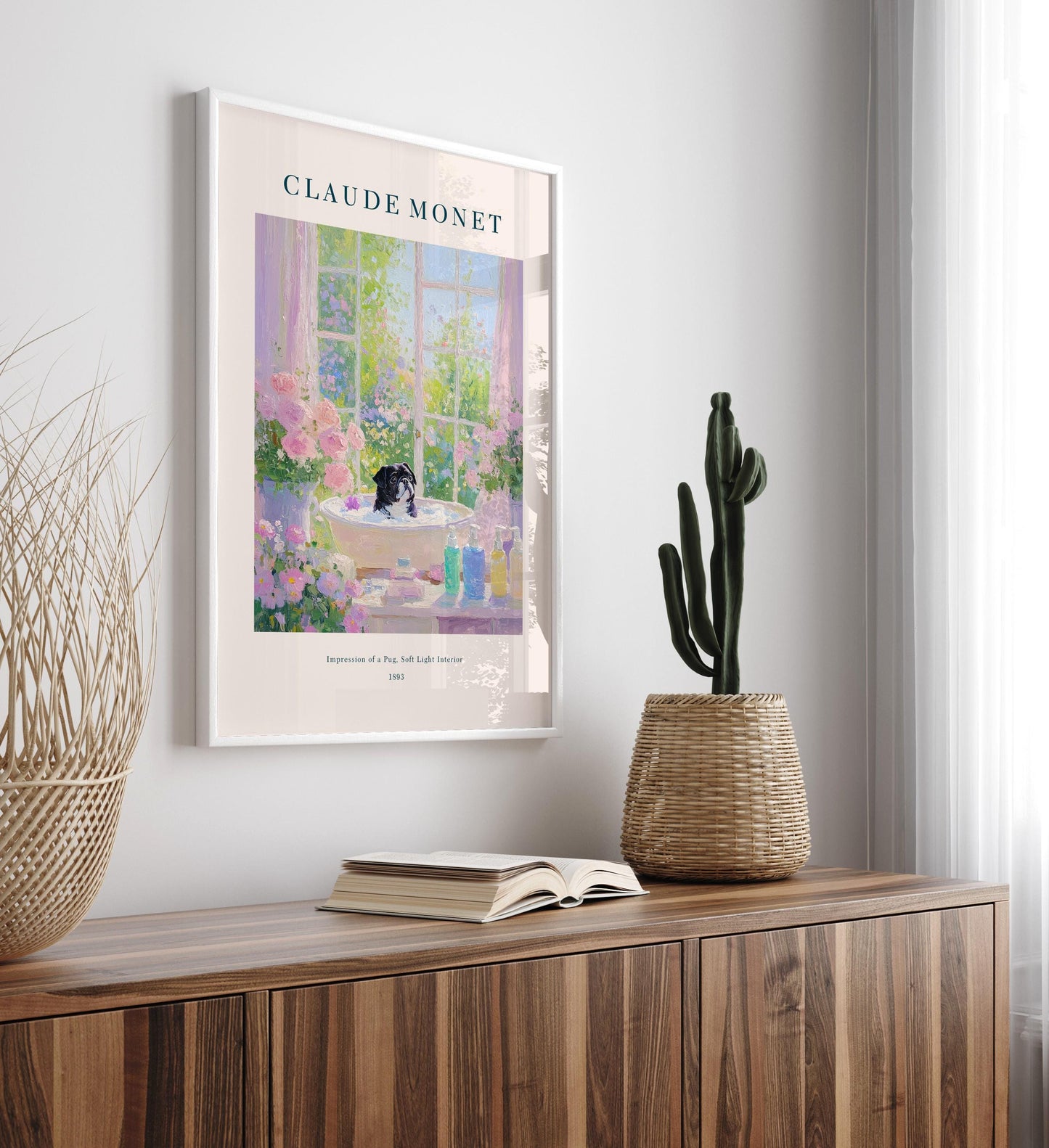 Black Pug Bathroom Print: Monet Style French Decor