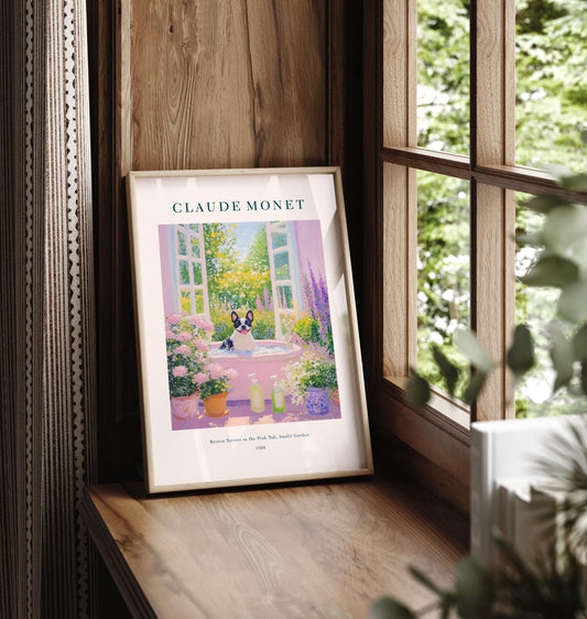 Monet Style Boston Terrier Arr: French Bathroom Print