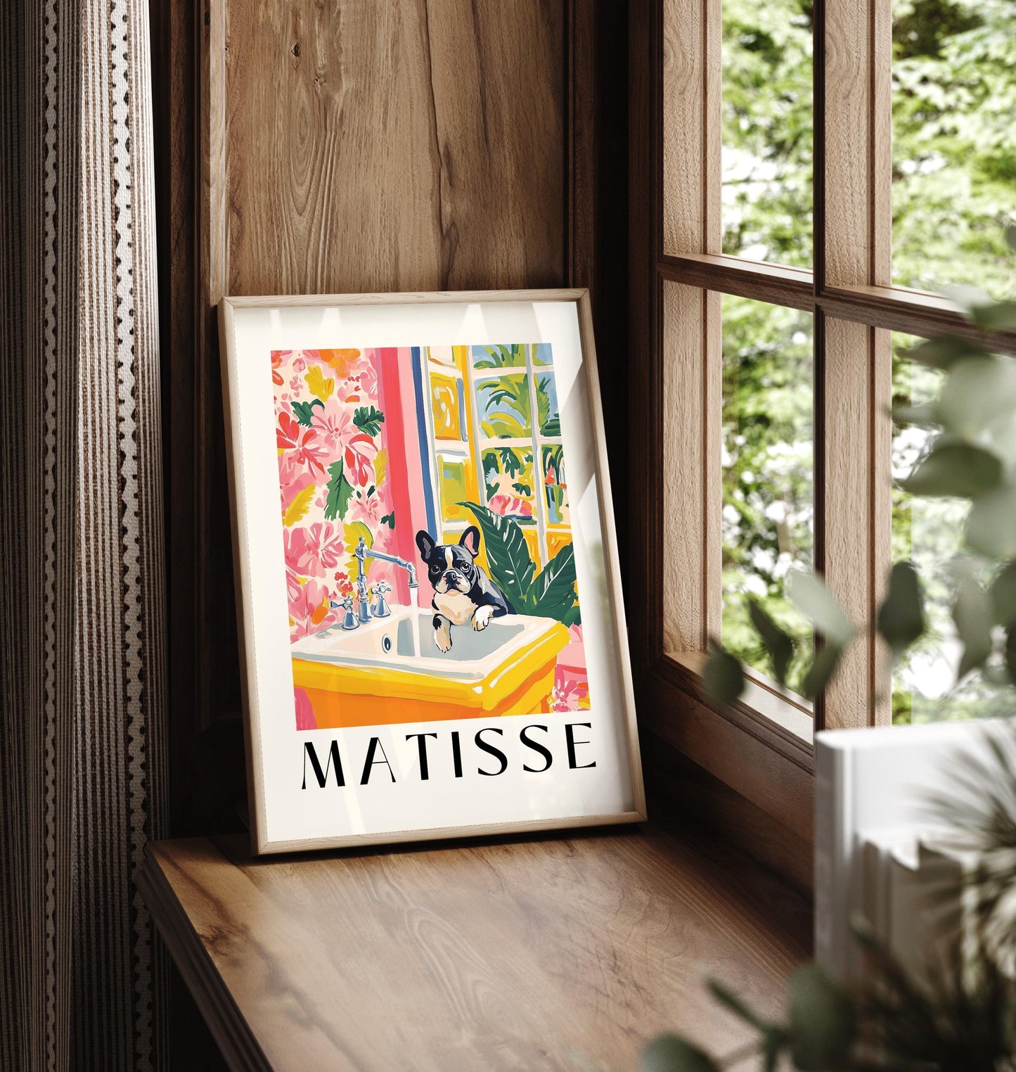 French Bulldog Bathroom Print: Matisse Style Funny Dog Art