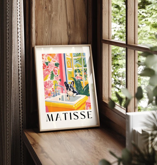 French Bulldog Bathroom Print: Matisse Style Funny Dog Art