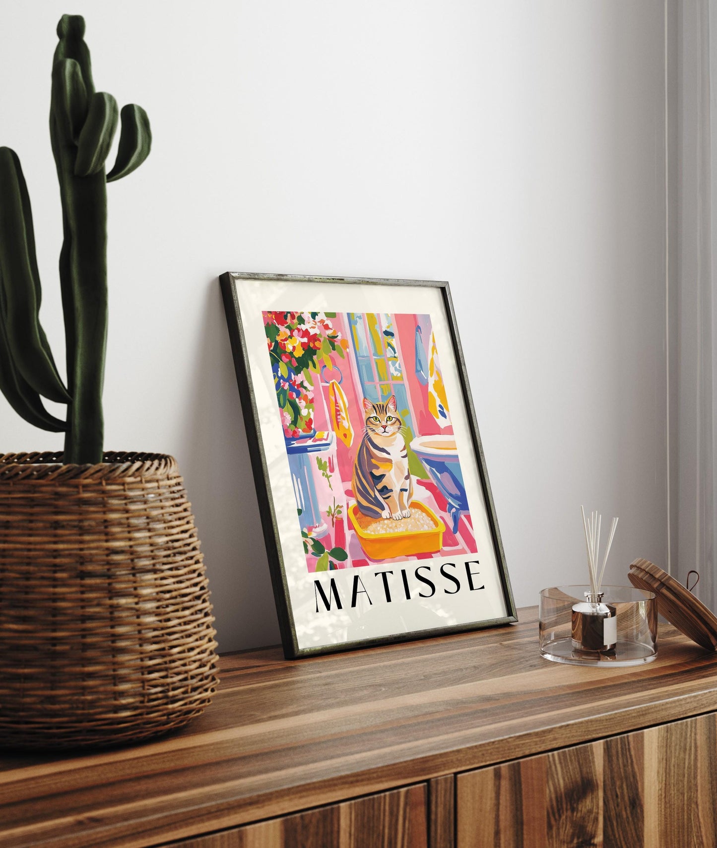 Funny Tabby Cat Bathroom Print: Matisse Style Wall Decor