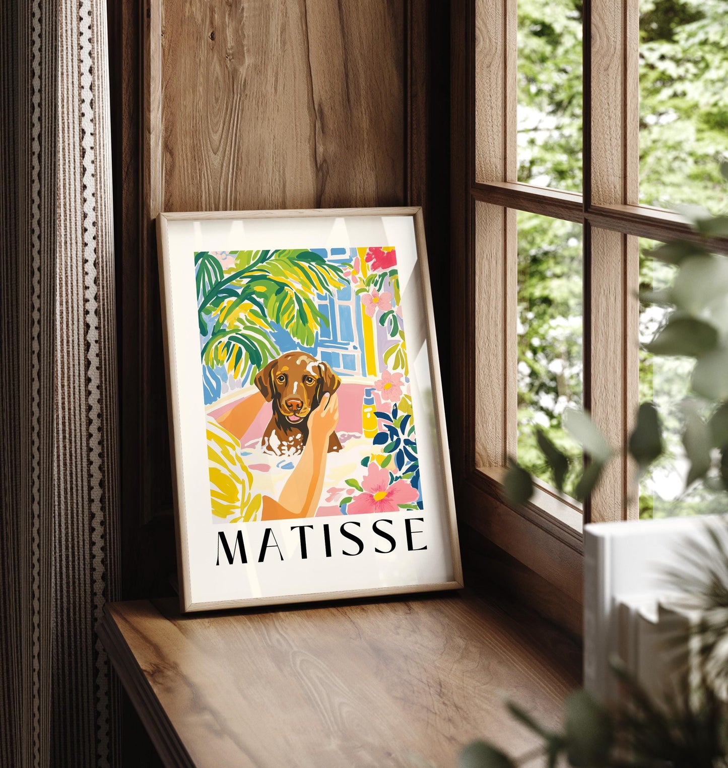 Chocolate Labrador Wall Art: Matisse Style Bathtub Print