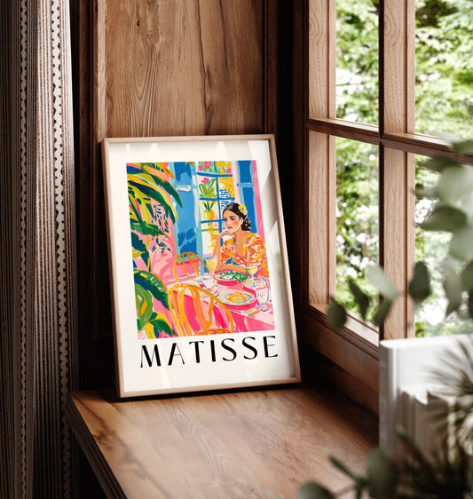Henri Matisse print, Tropical dopamine decor, Woman in restaurant, Dining room wall art, Aesthetic kitchen decor