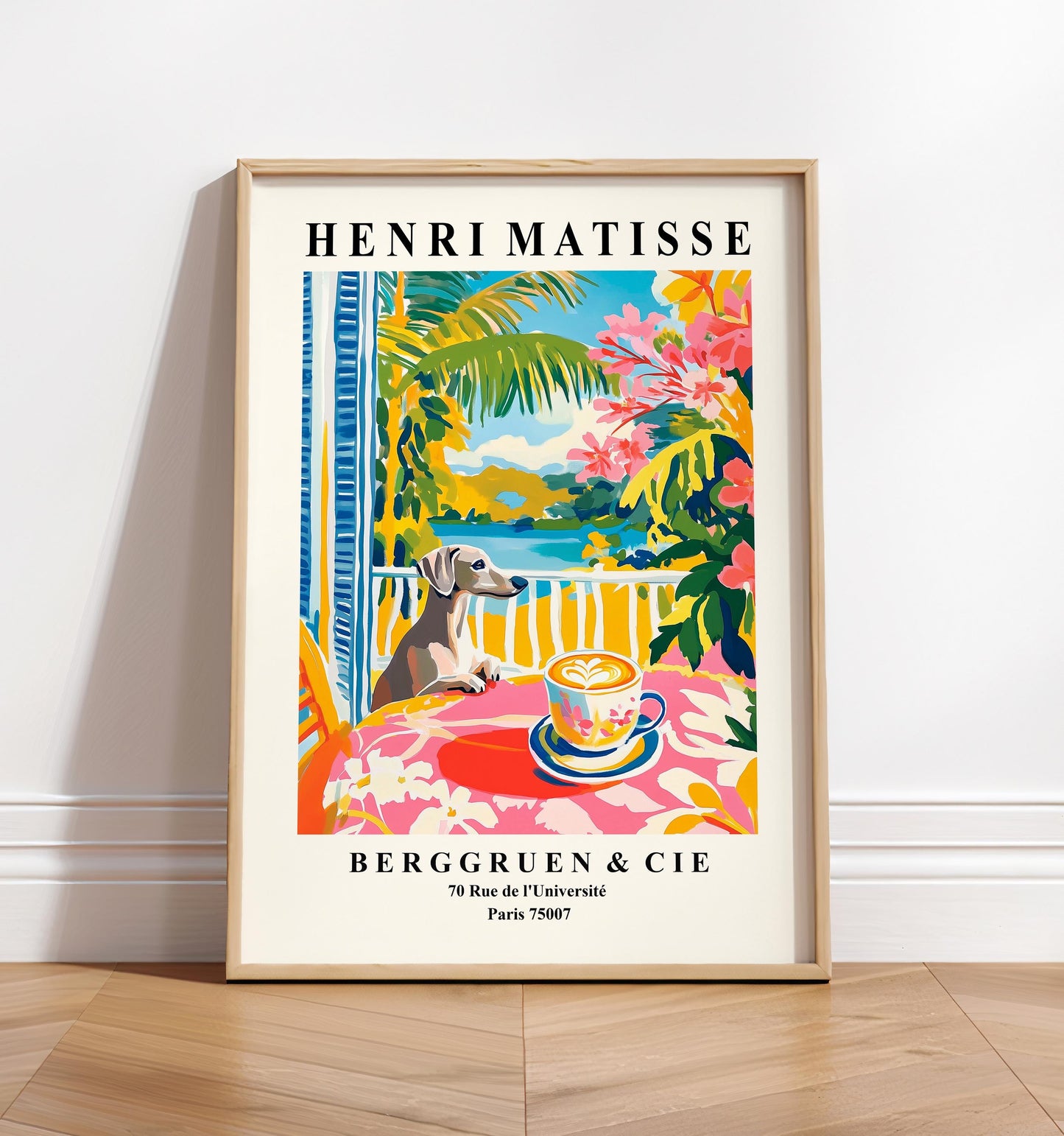 Greyhound Coffee Print: Funny Dog Matisse Style Kitchen Art