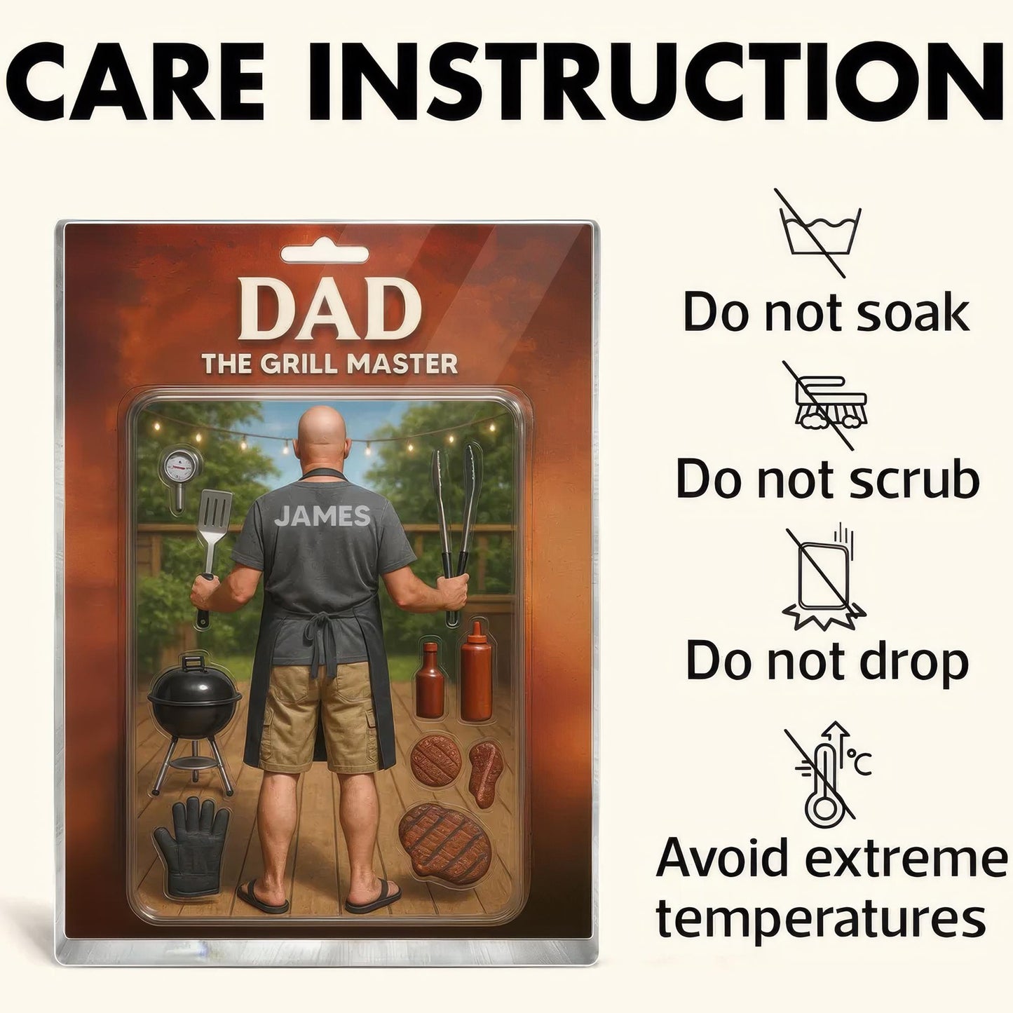 Custom Grill Master Dad Acrylic Block Gift, Personalized BBQ Figurine with Name, Funny Father's Day Gift for Barbecue Lover, Gift for Dad