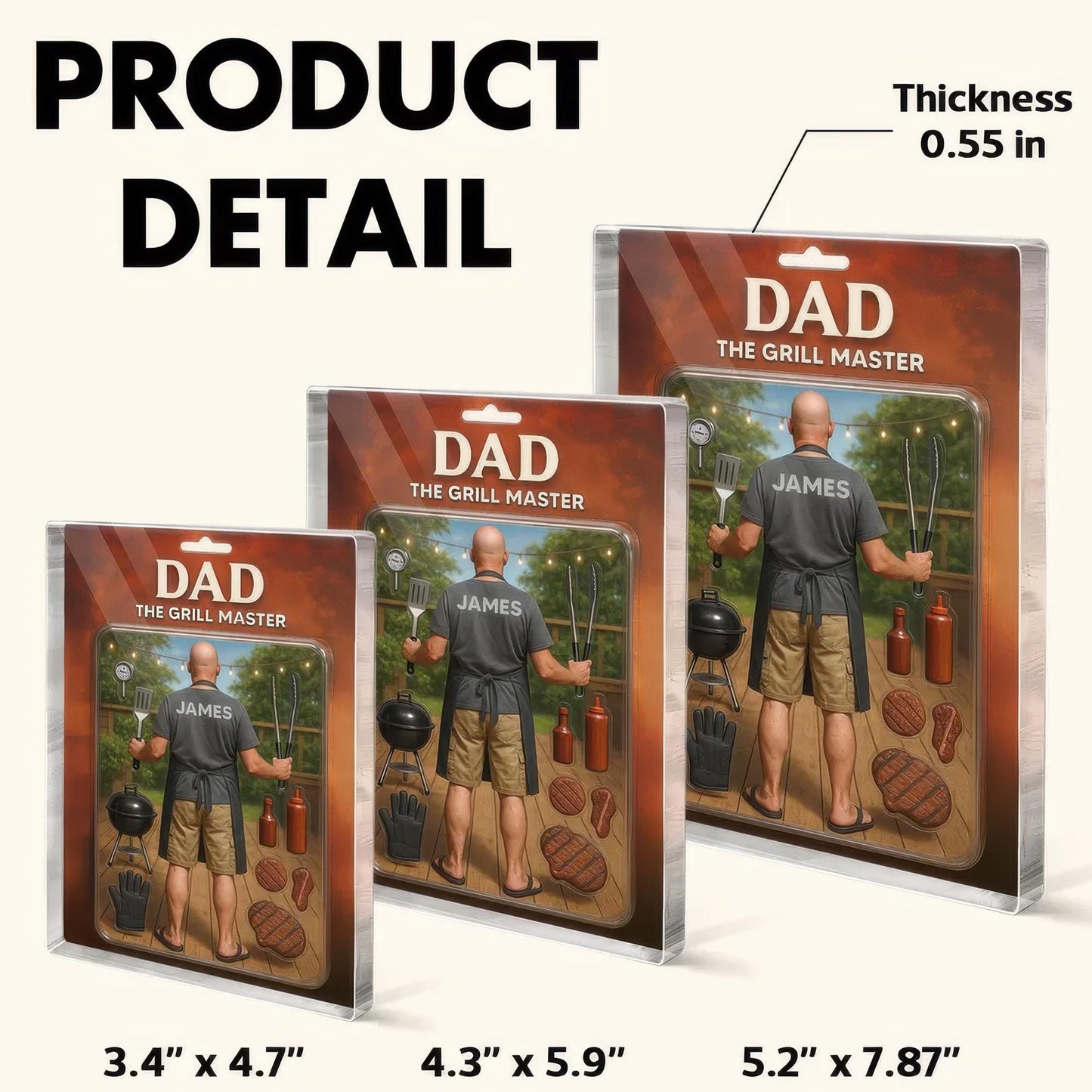 Custom Grill Master Dad Acrylic Block Gift, Personalized BBQ Figurine with Name, Funny Father's Day Gift for Barbecue Lover, Gift for Dad