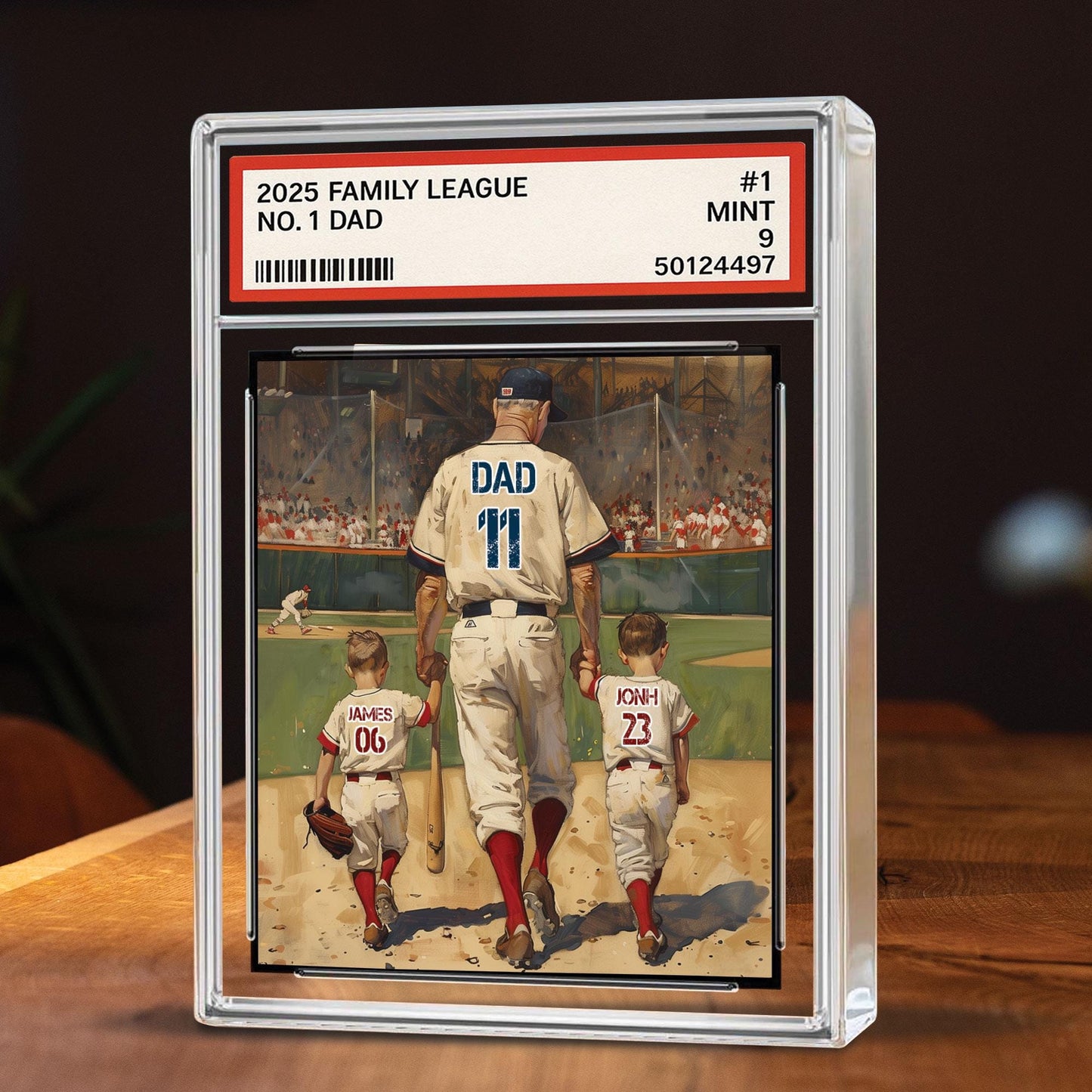 Baseball No. 1 Dad Man And Kids Trading Card Style Personalized Acrylic Block, Dad Plaque, Father's Day Gift for Baseball Husband, Dad