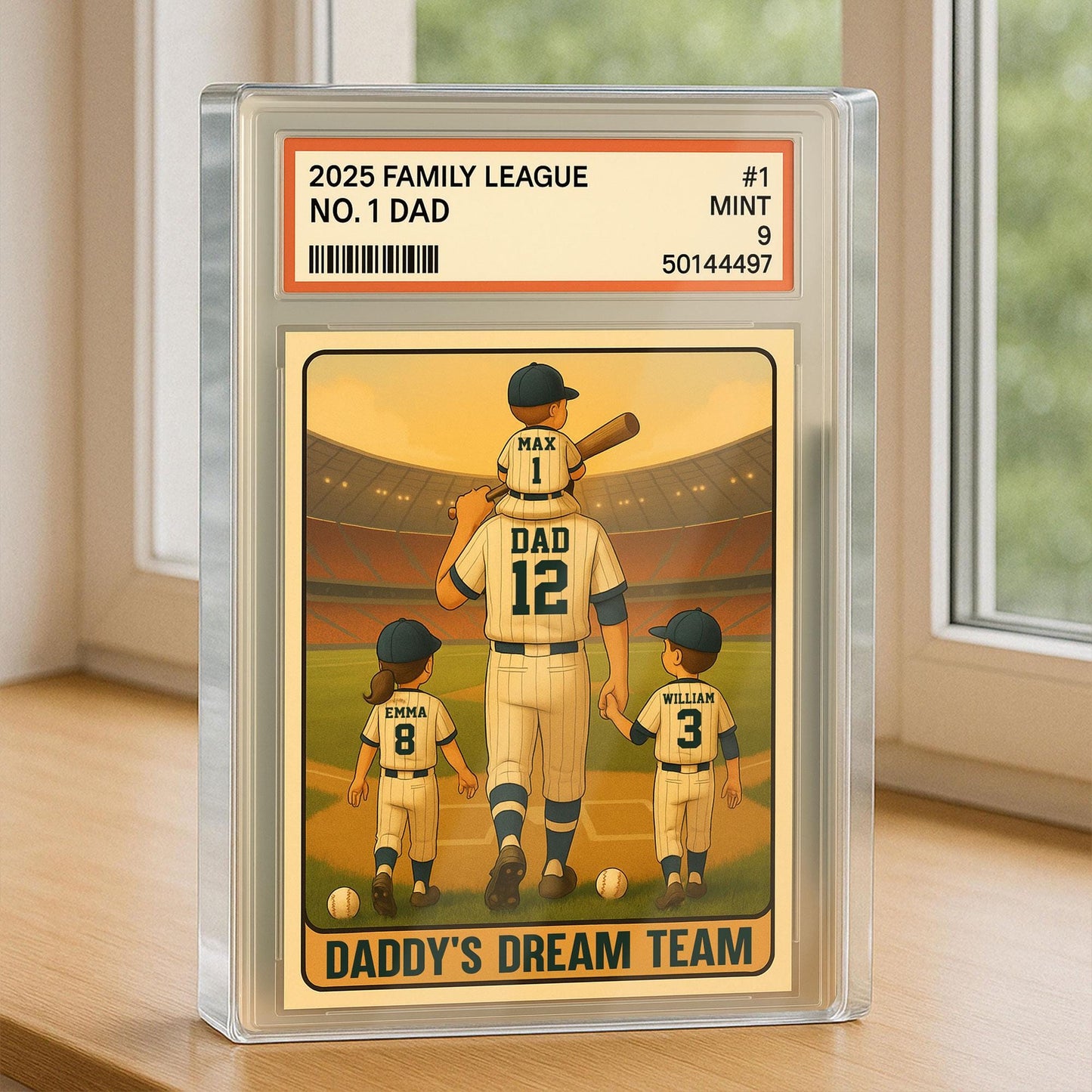 Baseball No. 1 Dad Man And Kids Trading Card Style Personalized Acrylic Block, Dad Plaque, Father's Day Gift for Baseball Dad, Husband.