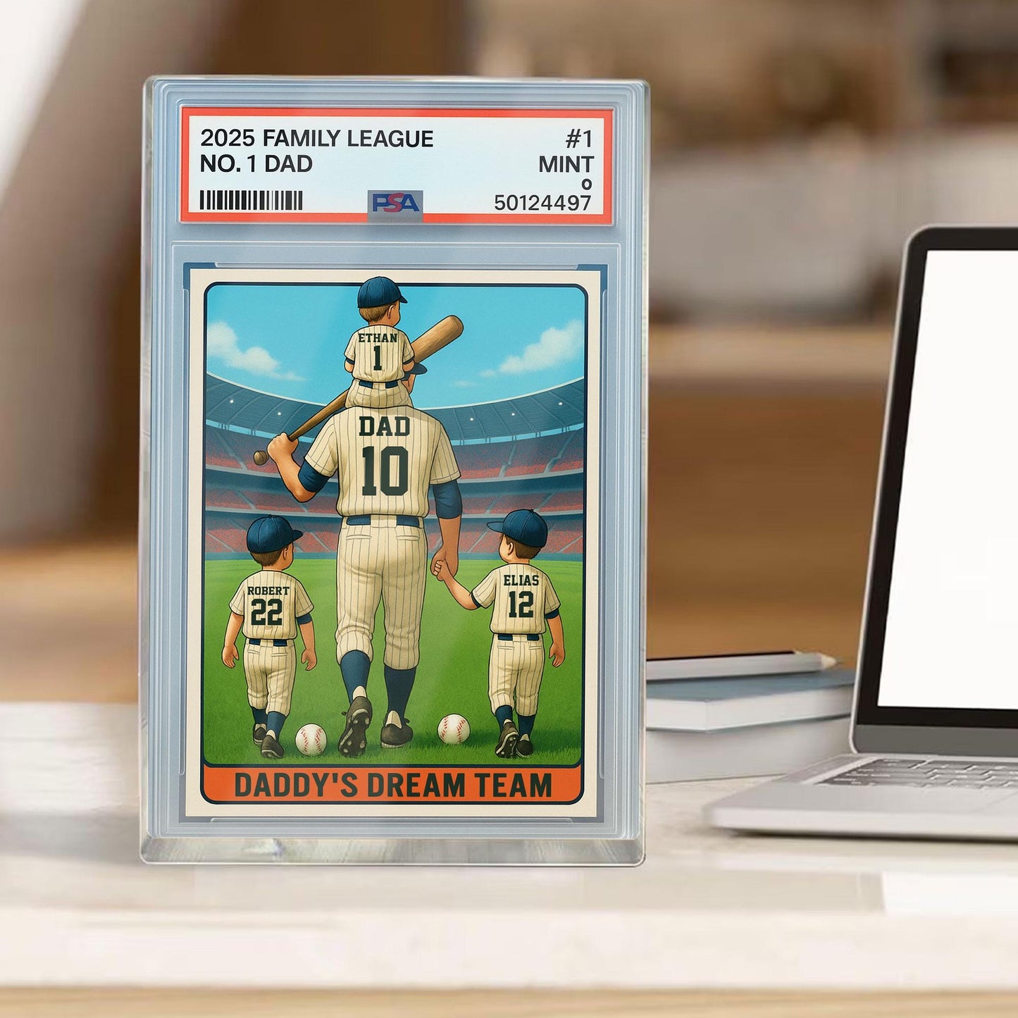 Baseball No. 1 Dad Man And Kids Trading Card Style Personalized Acrylic Block, Dad Plaque, Father's Day Gift for Baseball Husband, Dad.