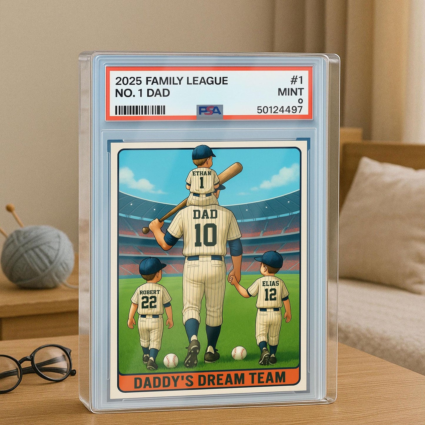Baseball No. 1 Dad Man And Kids Trading Card Style Personalized Acrylic Block, Dad Plaque, Father's Day Gift for Baseball Husband, Dad.