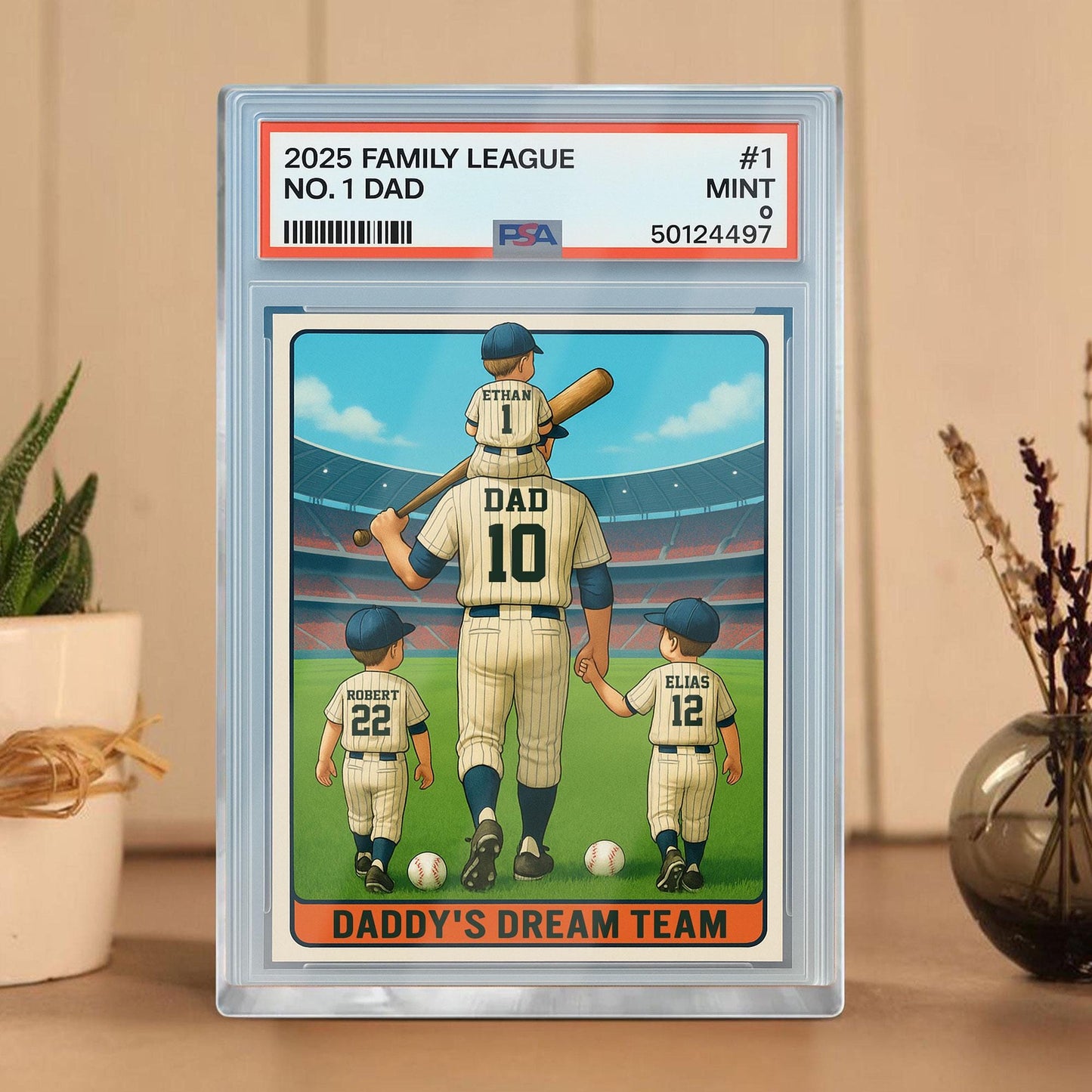 Baseball No. 1 Dad Man And Kids Trading Card Style Personalized Acrylic Block, Dad Plaque, Father's Day Gift for Baseball Husband, Dad.