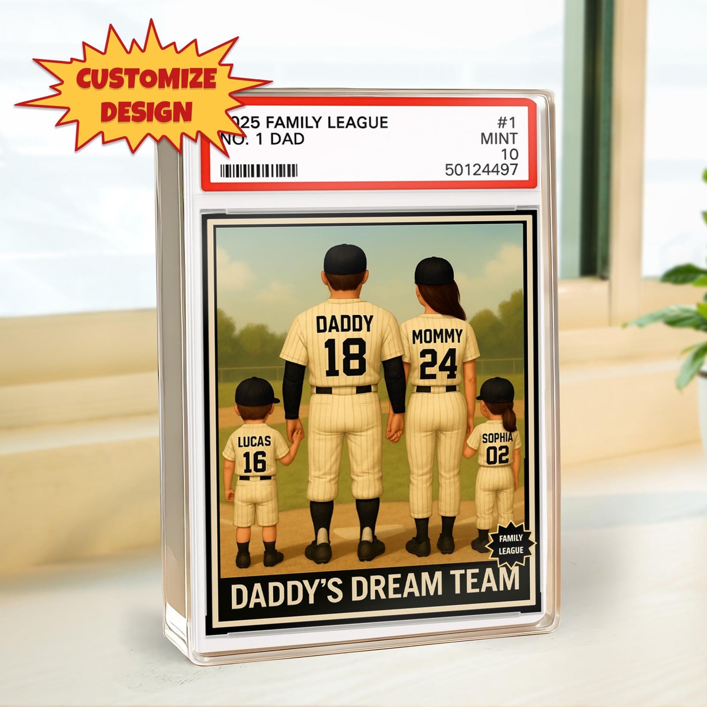 Baseball Daddy's Dream Team Trading Card Style, Custom No.1 Dad Acrylic Block Plaque, Baseball Family Gift, Sports Father's Day Gift For Dad