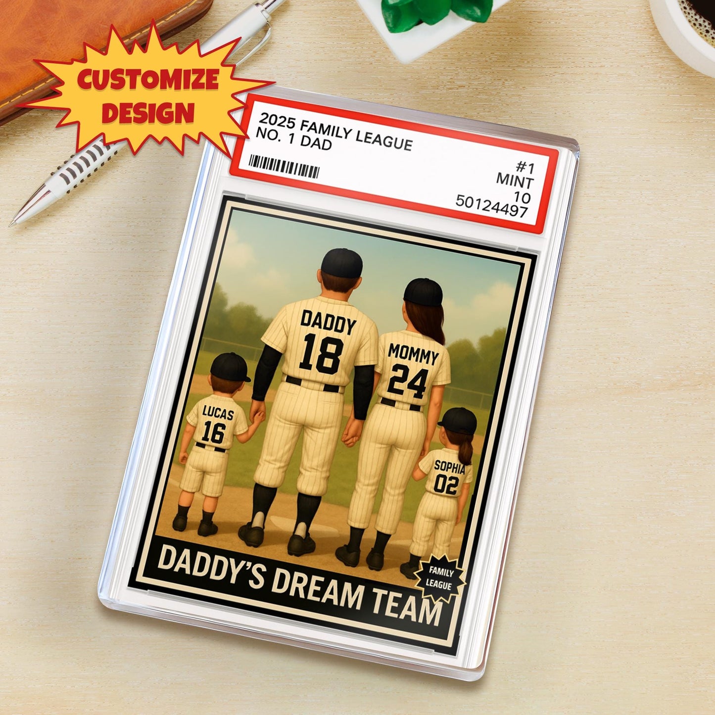 Baseball Daddy's Dream Team Trading Card Style, Custom No.1 Dad Acrylic Block Plaque, Baseball Family Gift, Sports Father's Day Gift For Dad