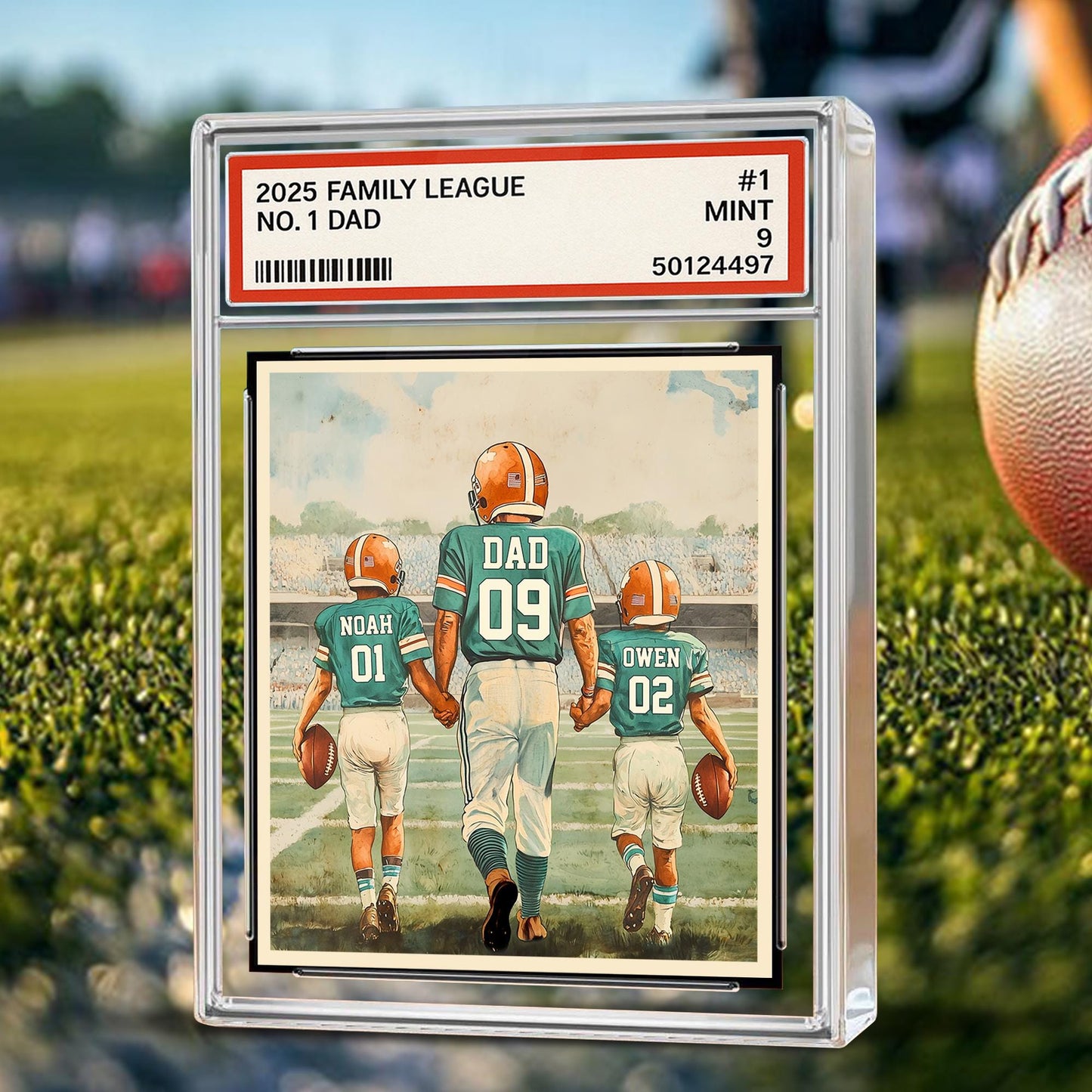 Personalized Football No. 1 Dad Man And Kids Trading Card Style Acrylic Block, Father's Day Gift For Football Dad, Custom Dad Acrylic Plaque