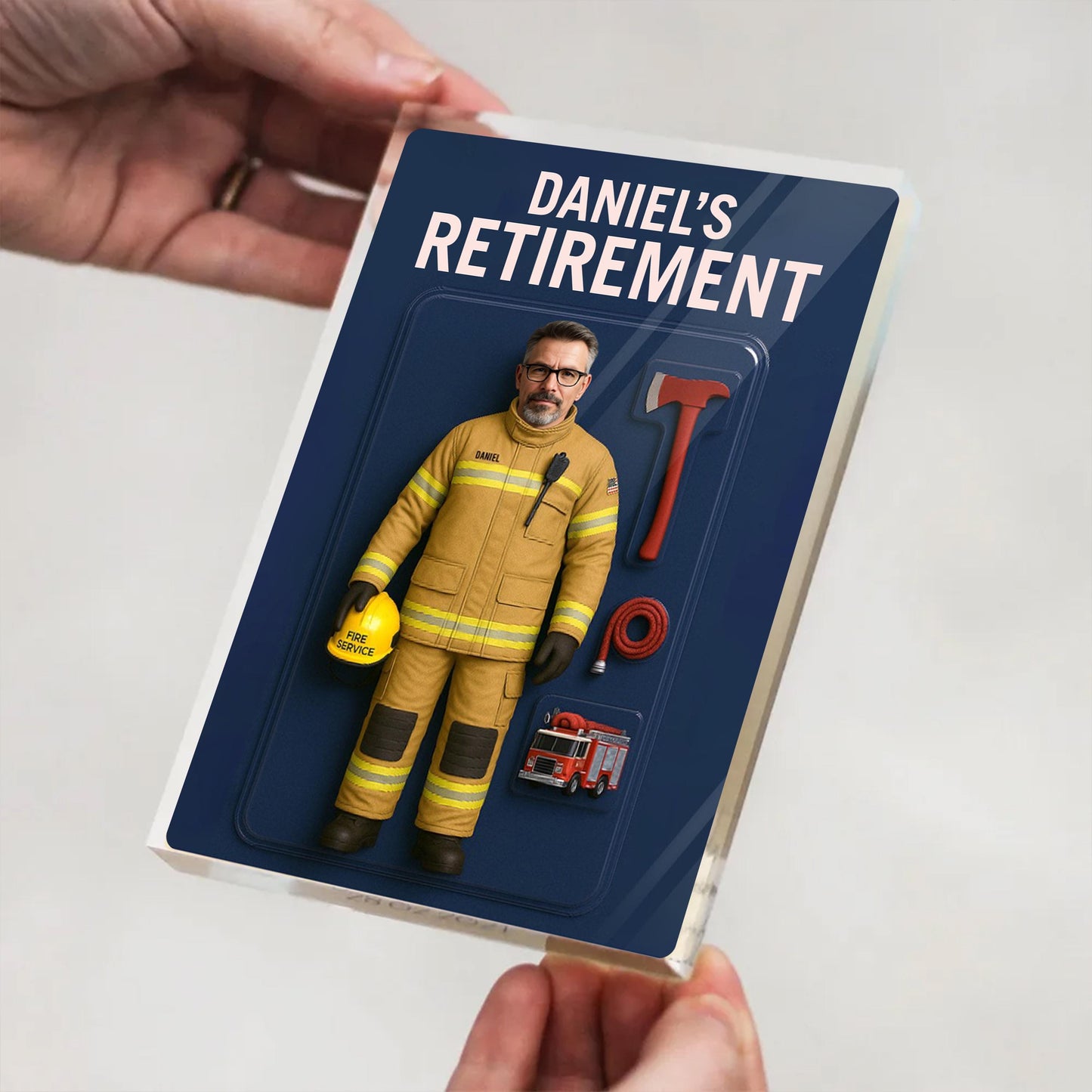 Custom Firefighter Retirement Gift, Custom Photo Retired Action Figure Acrylic Block, Congratulation Fireman Retired Gifts For Husband, Dad