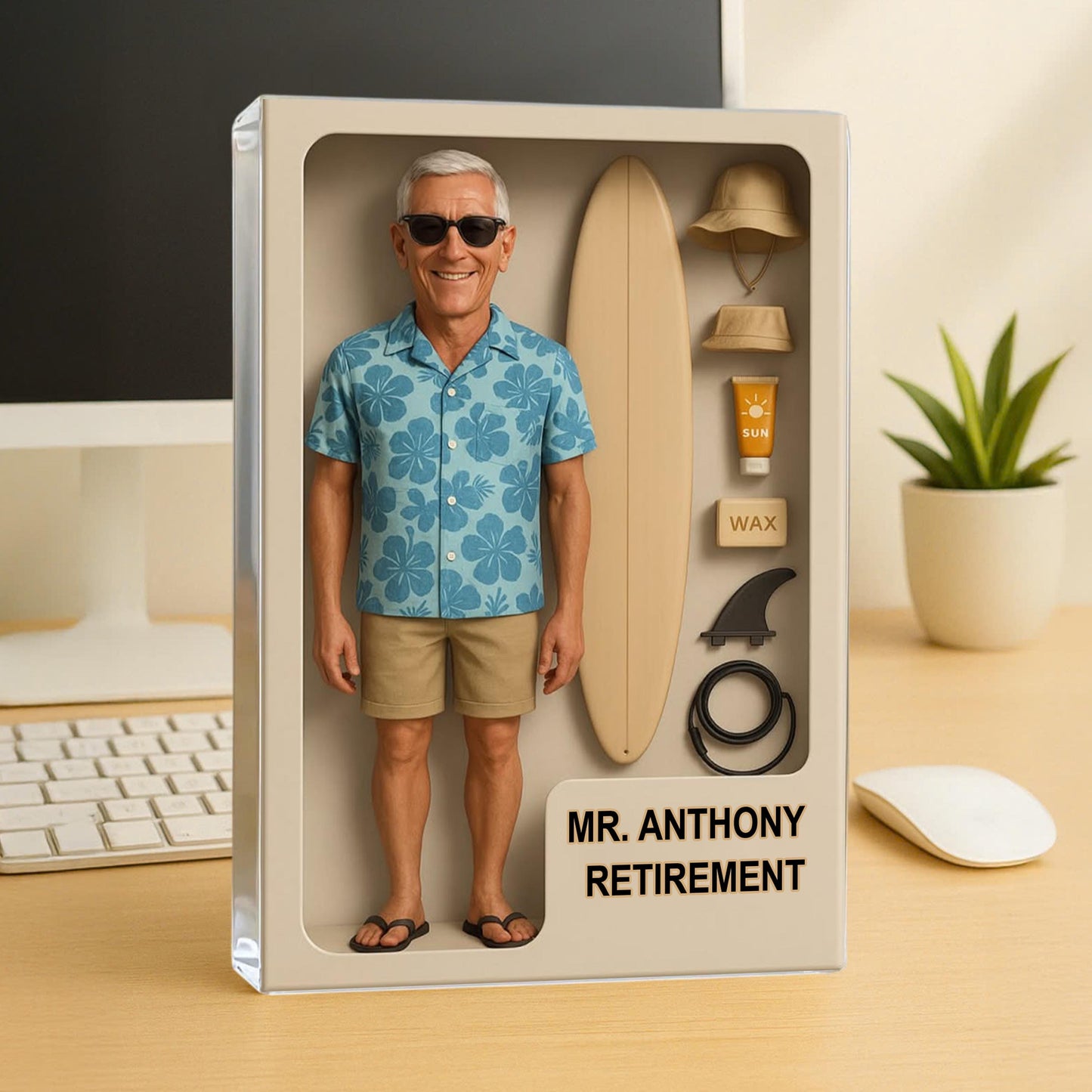 Custom Retirement Action Figure Acrylic Block, Congratulation Fireman Retired Gifts For Husband, Dad, Custom Photo Retirement Gift