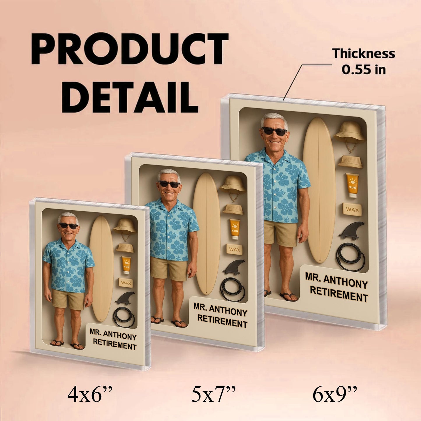 Custom Retirement Action Figure Acrylic Block, Congratulation Fireman Retired Gifts For Husband, Dad, Custom Photo Retirement Gift