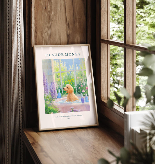 Poodle in Bathtub Art Print: French Cottage Bathroom Decor