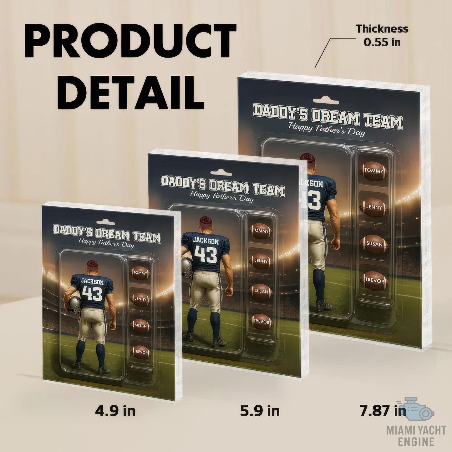 Custom Name Daddy's Dream Team Acrylic Block Plaque, Best Rugby Football Dad Ever Acrylic Block, Father's Day Gift For Dad, Gift For Husband