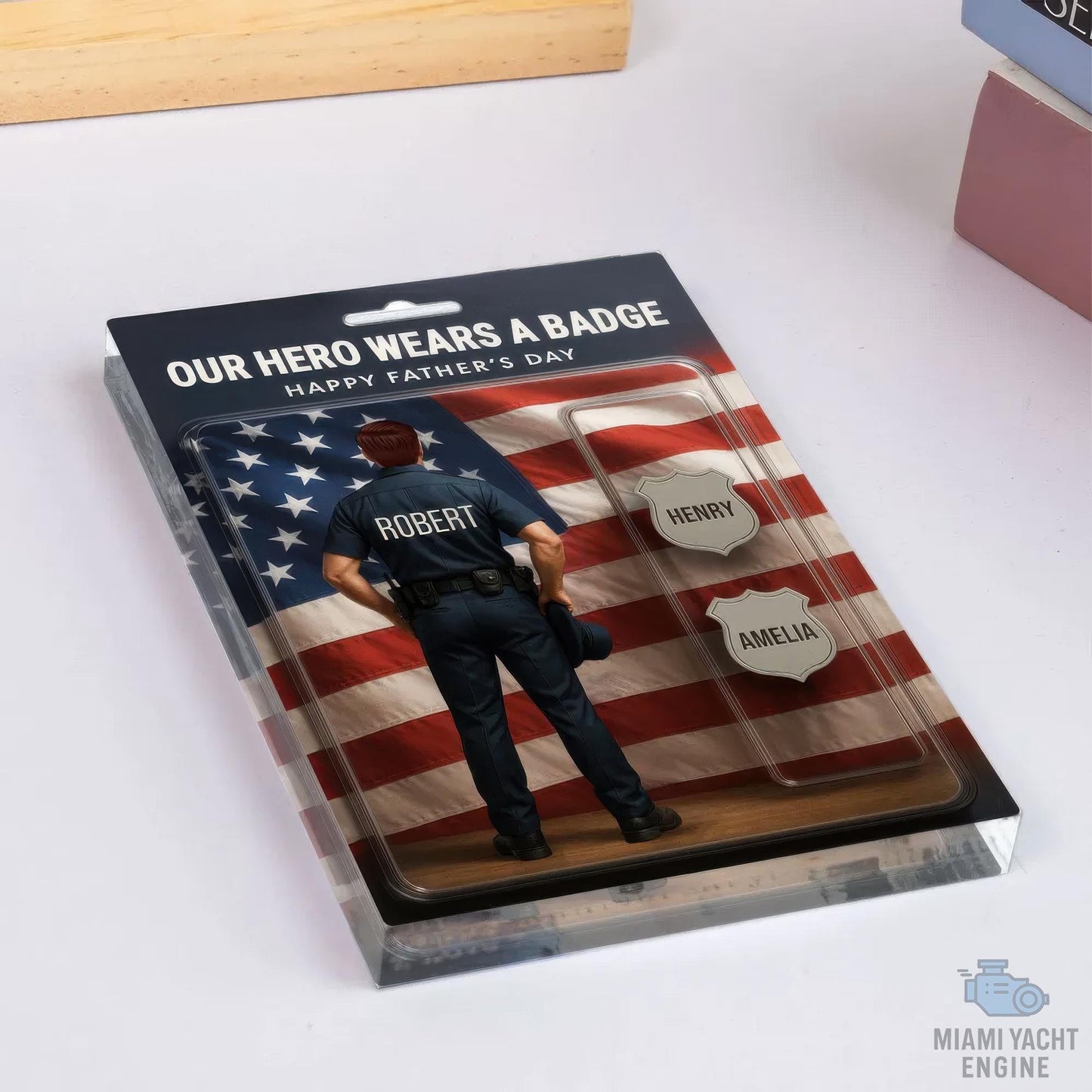 Custom Name Our Hero Wears a Badge Acrylic Block Plaque, Police Dad Acrylic Block, Father's Day Gift For Dad, Gift For Husband, Gift for U.S