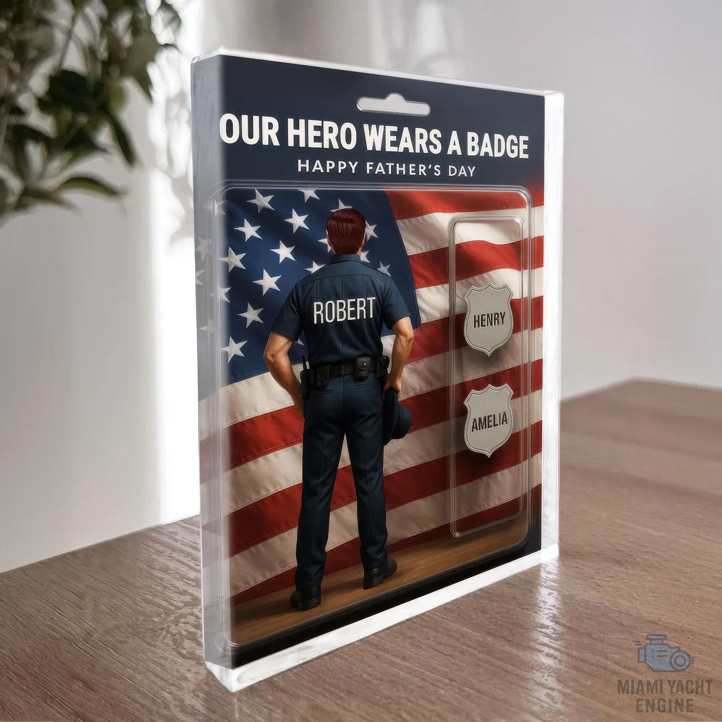 Custom Name Our Hero Wears a Badge Acrylic Block Plaque, Police Dad Acrylic Block, Father's Day Gift For Dad, Gift For Husband, Gift for U.S