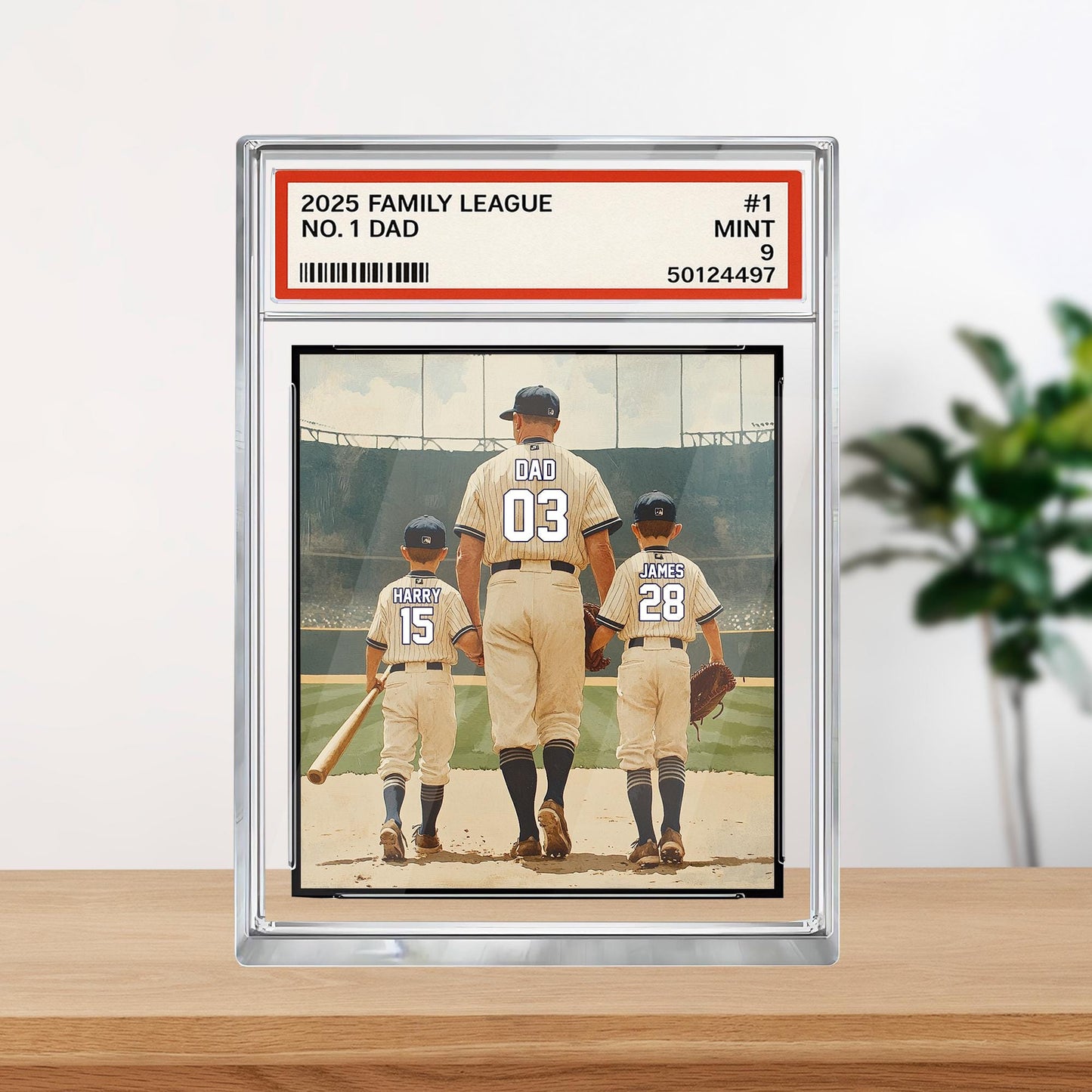 Personalized Baseball No. 1 Dad Man And Kids Trading Card Style Acrylic Block, Father's Day Gift For Baseball Dad, Custom Dad Acrylic Plaque