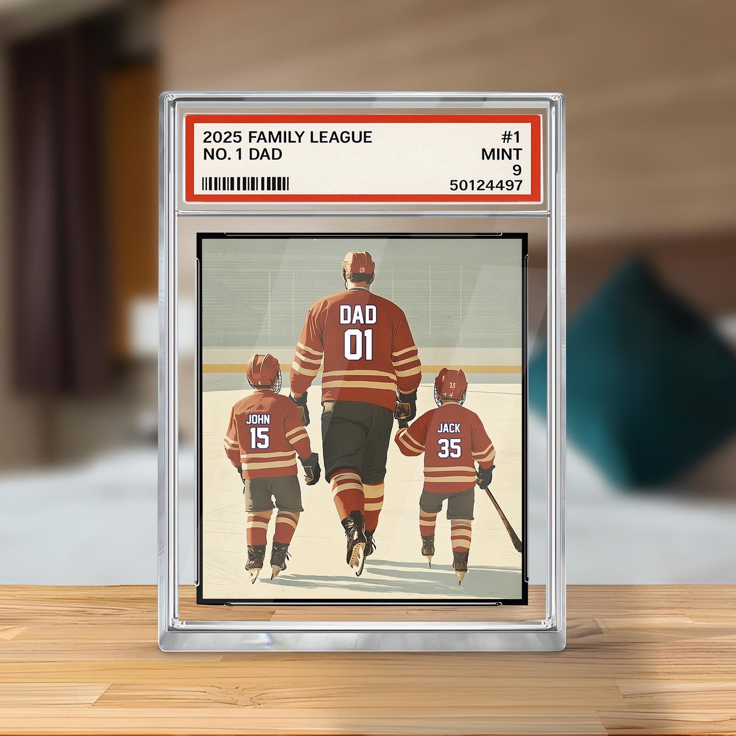 Personalized Hockey No. 1 Dad Man And Kids Trading Card Style Acrylic Plaque, Father's Day Gift For Hockey Dad, Custom Dad Acrylic Block