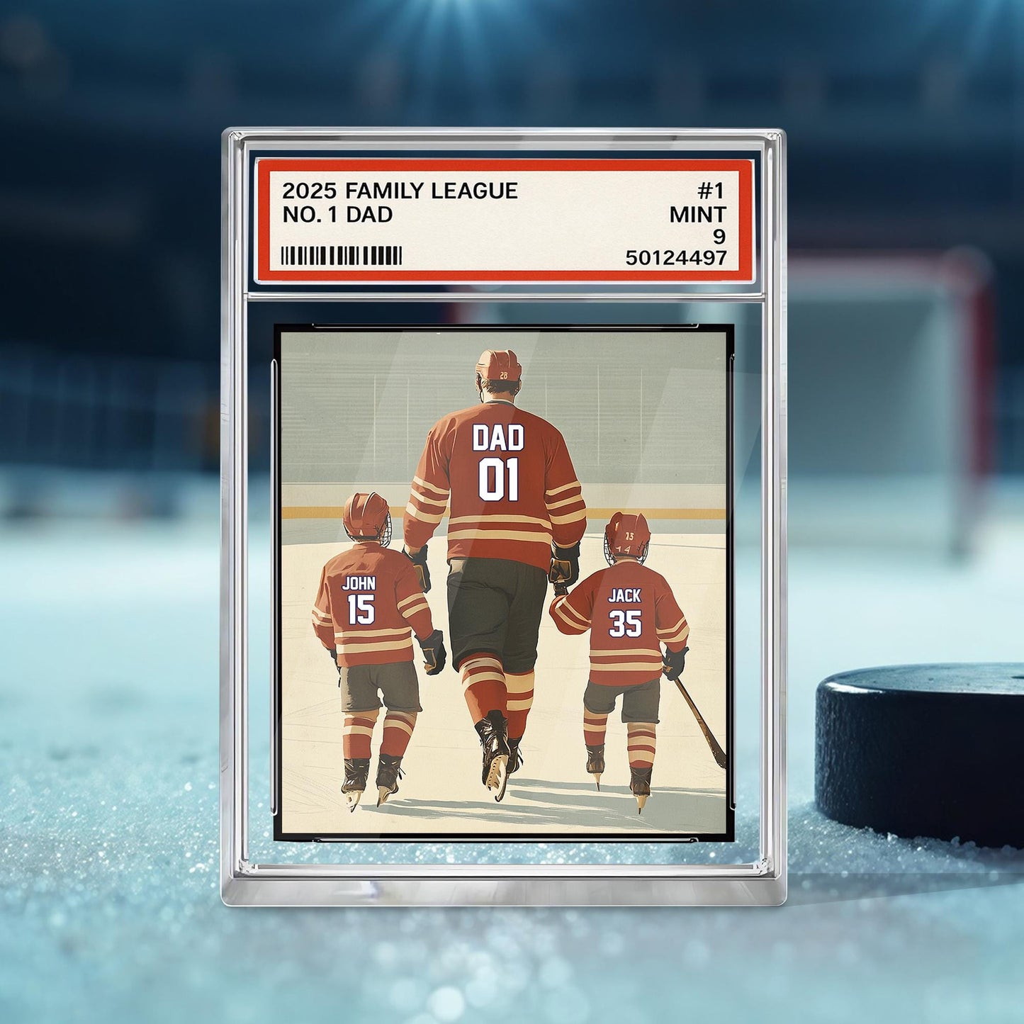 Personalized Hockey No. 1 Dad Man And Kids Trading Card Style Acrylic Plaque, Father's Day Gift For Hockey Dad, Custom Dad Acrylic Block