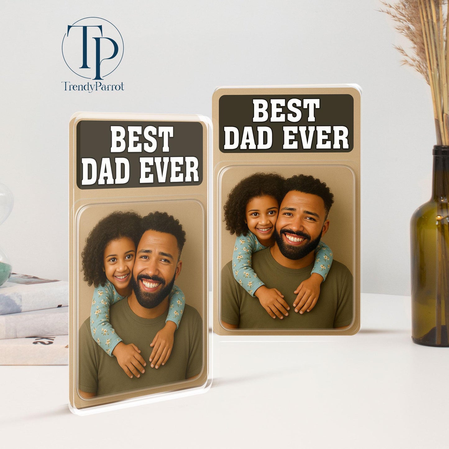 Personalized Father's Day Gifts For Dad, Custom Photo Dad And Kids Action Figure Acrylic Block, Best Dad Ever Block Plaque, Gift For Husband