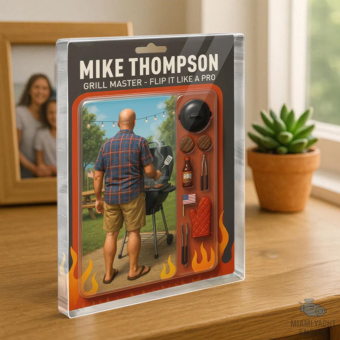Custom Name Grill Master, Flip It Like A Pro Acrylic Block Plaque, Dad Is Grilling Outside Acrylic Block Plaque, Father's Day Gift For Dad