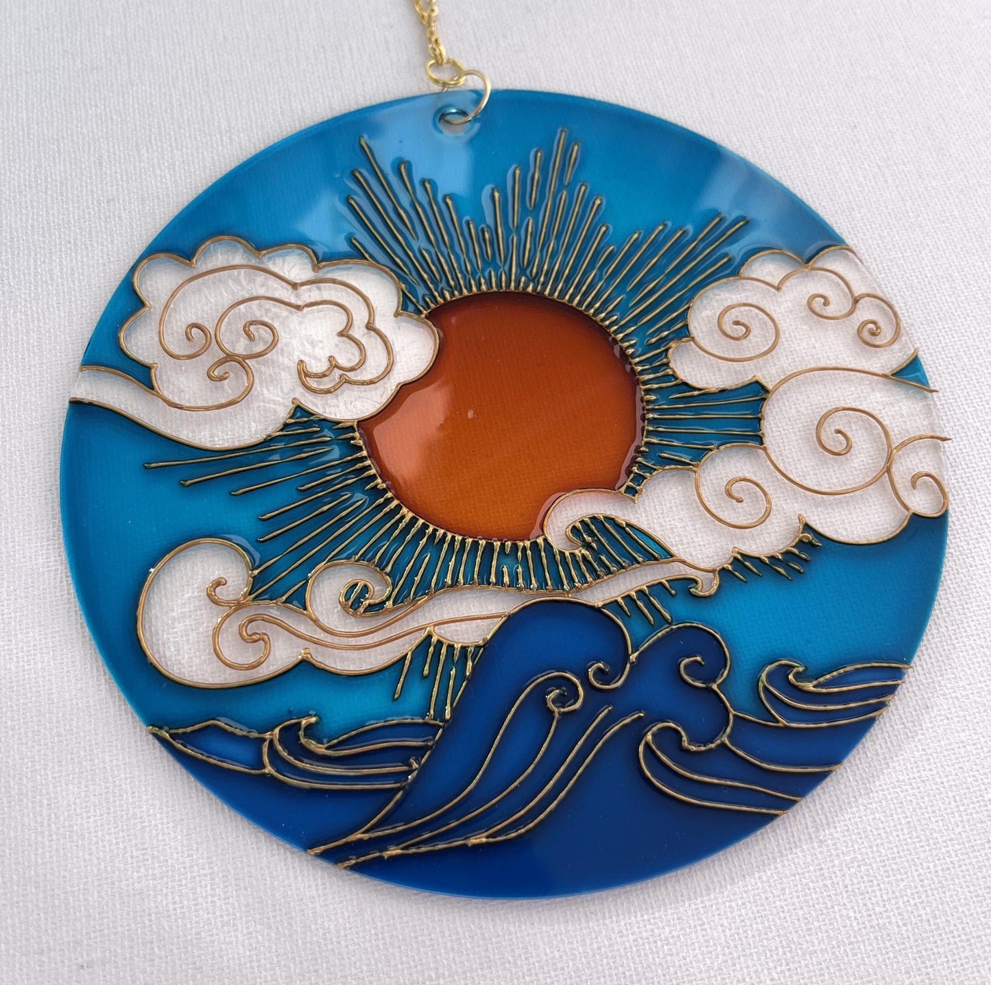 Set of 3 Stained glass Suncatchers Sun Moon Cloud Window decor Painting on acrylic