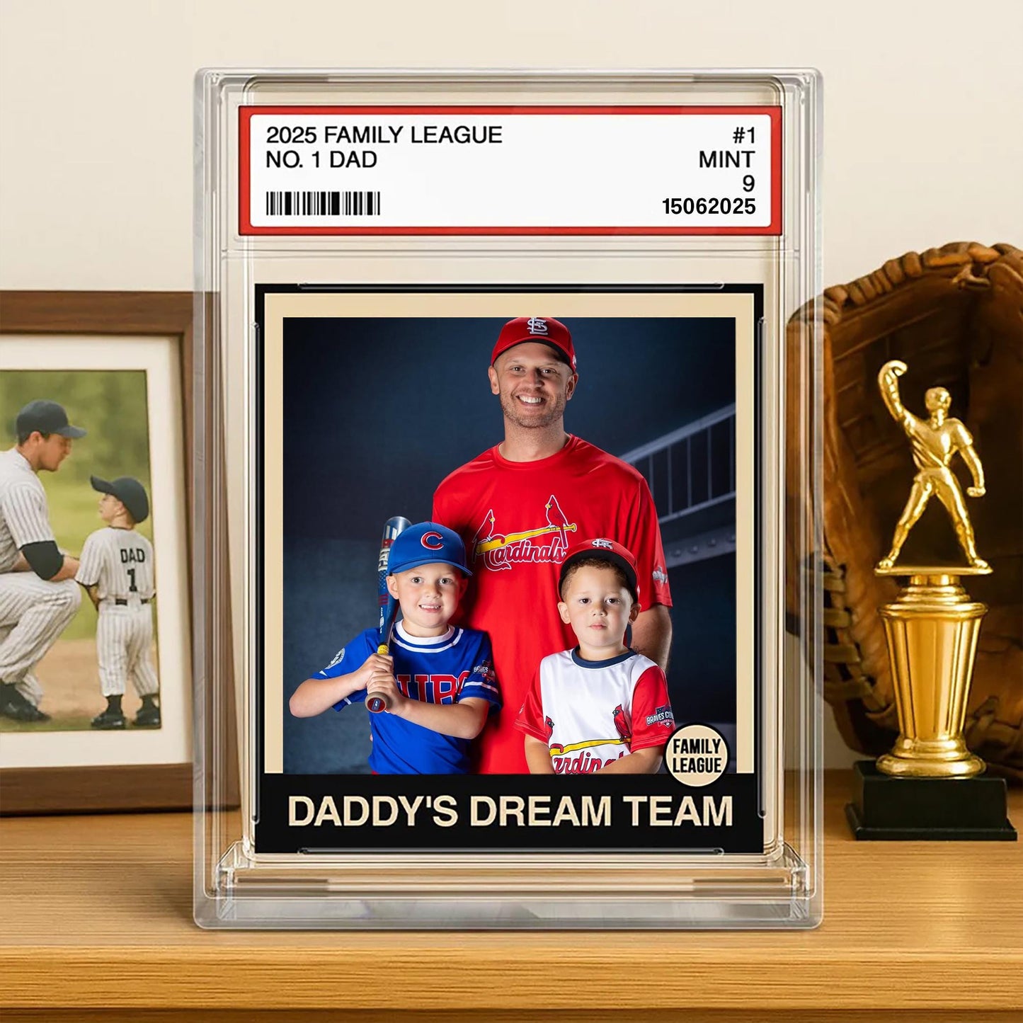 Custom Photo Baseball Trading Card Style Custom Figure Personalized Acrylic Block Plaque, Fathers Day Gifts for Husband, Dad, Papa, Grandpa