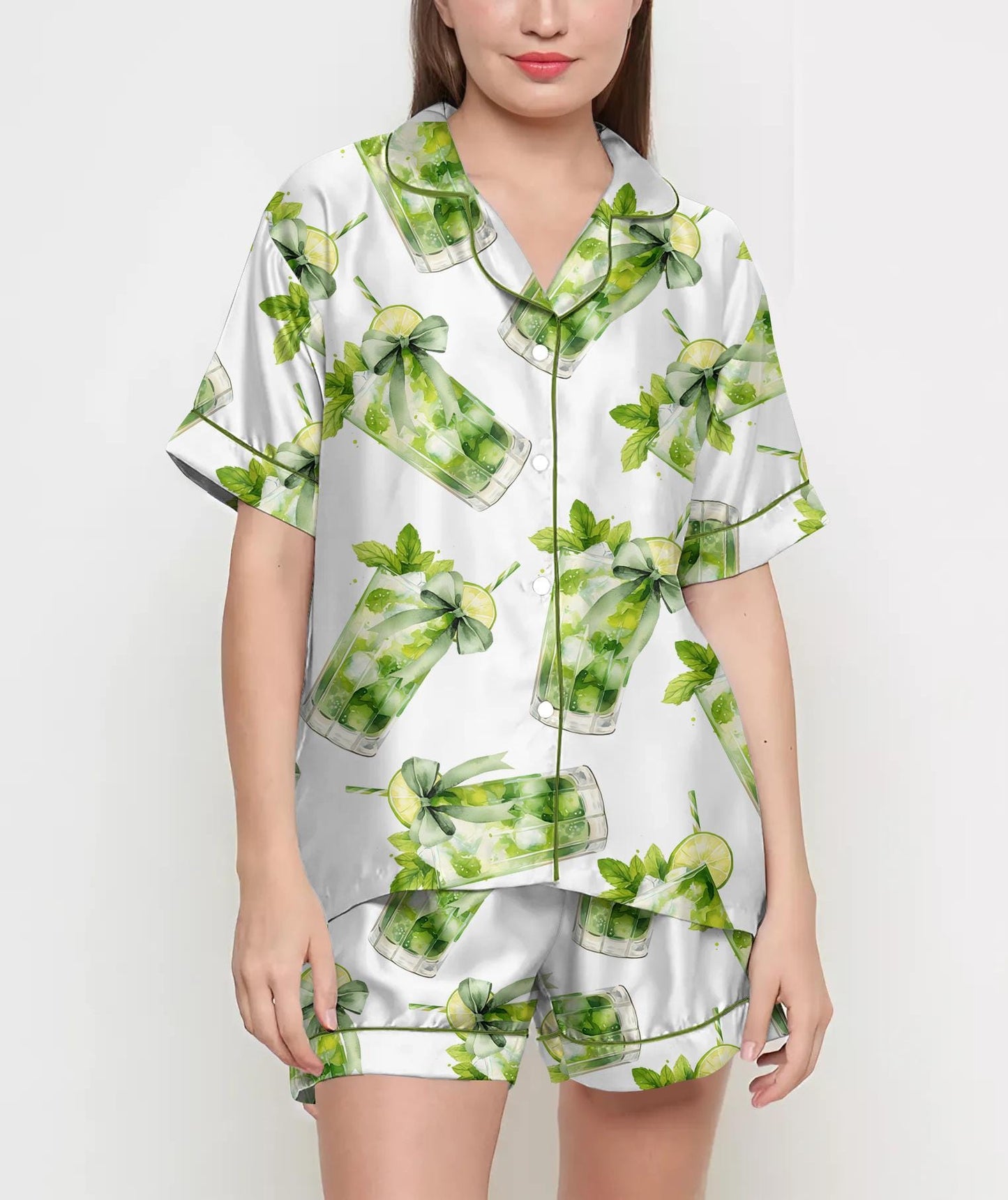 Coquette Mojito Pajamas Satin Set, Cocktails Shirt, Mother's Day Gift, Birthday Gift,Pjs For Women, Bridesmaid Gifts, Bachelorette