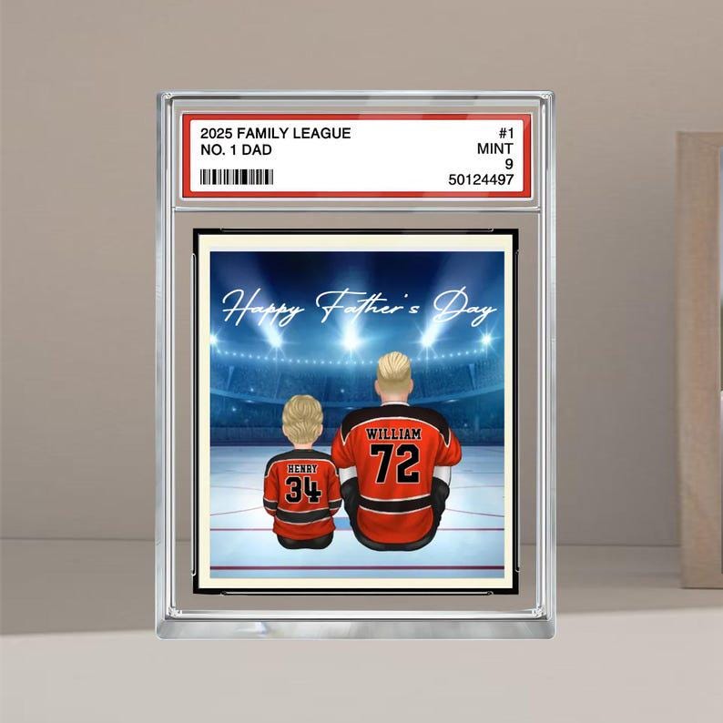Hockey No. 1 Dad Personalized Trading Card Acrylic Block Plaque, Father's Day 2025 Gift For Hockey Lover, Hockey Player, Hockey Husband Gift